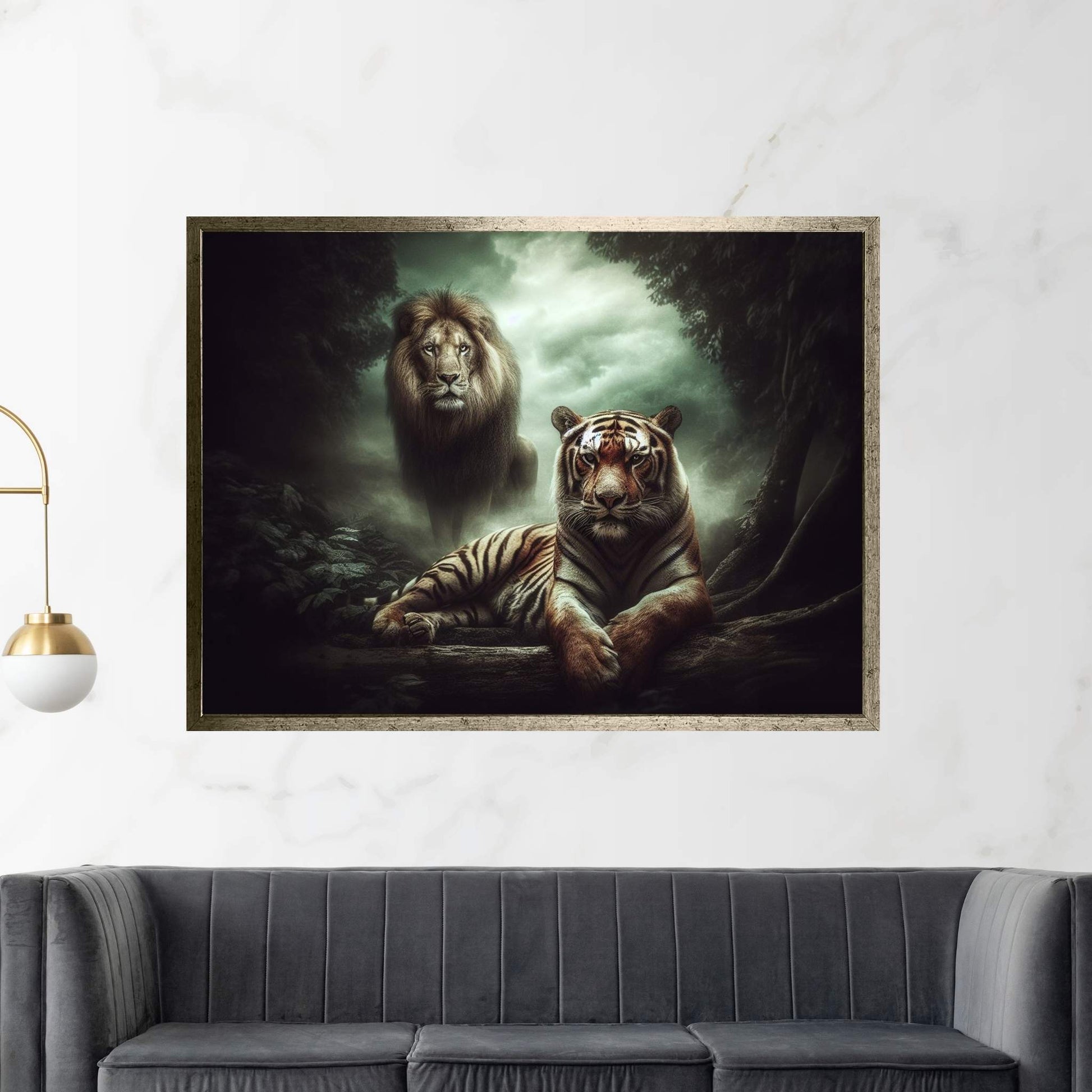 Lion and Tiger Couple Canvas Print Art,Animal Wall Art, Canvas Wall Art - Y Canvas