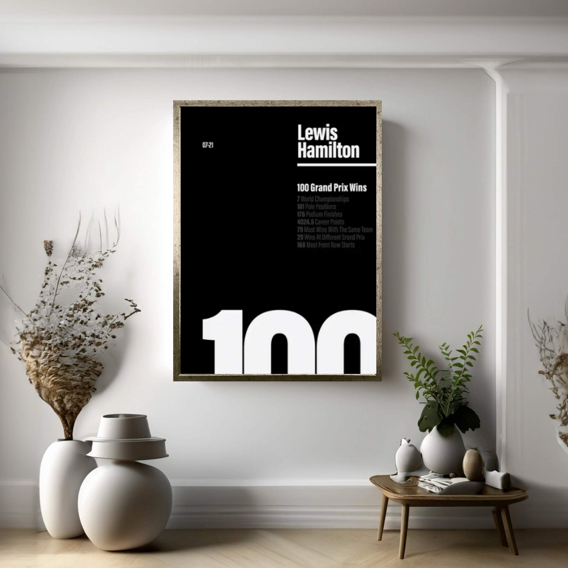 Lewis Hamilton 100 Wins (White/Black) Canvas Wall Art - Y Canvas