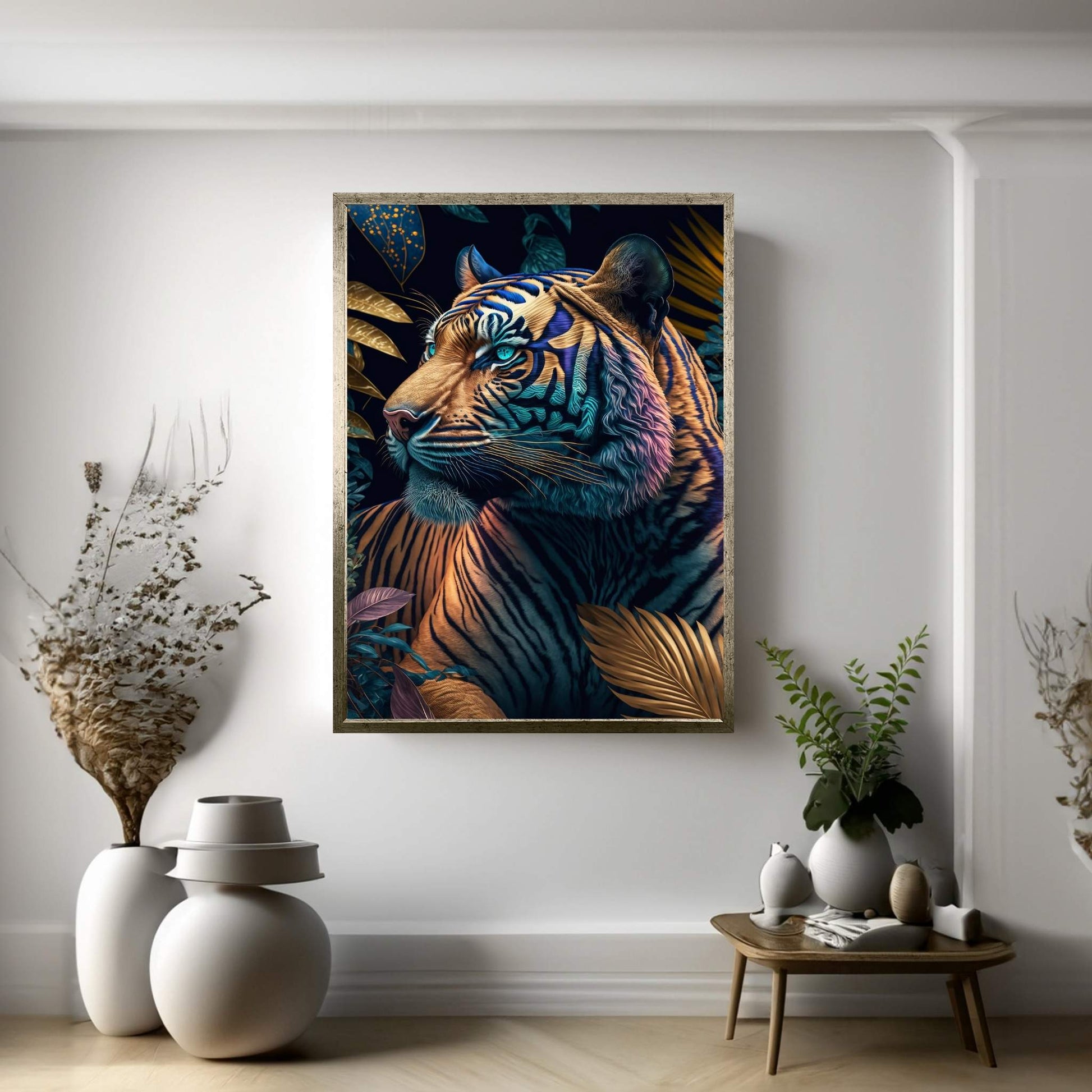 Colorful Tiger Forest Blue Eyed Tiger Canvas Wall Art - Y Canvas