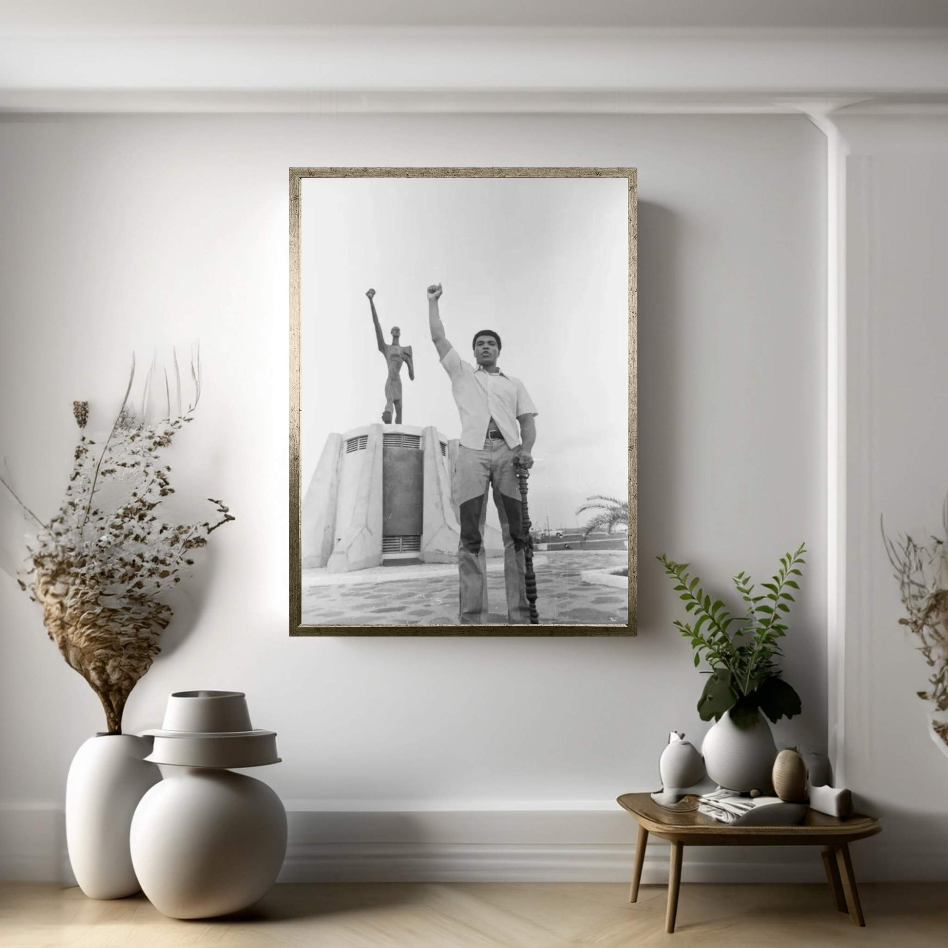 Muhammad Ali Posing In Front Of The Le Militant Statue, Kinshasa, Zaire Canvas Wall Art - Y Canvas