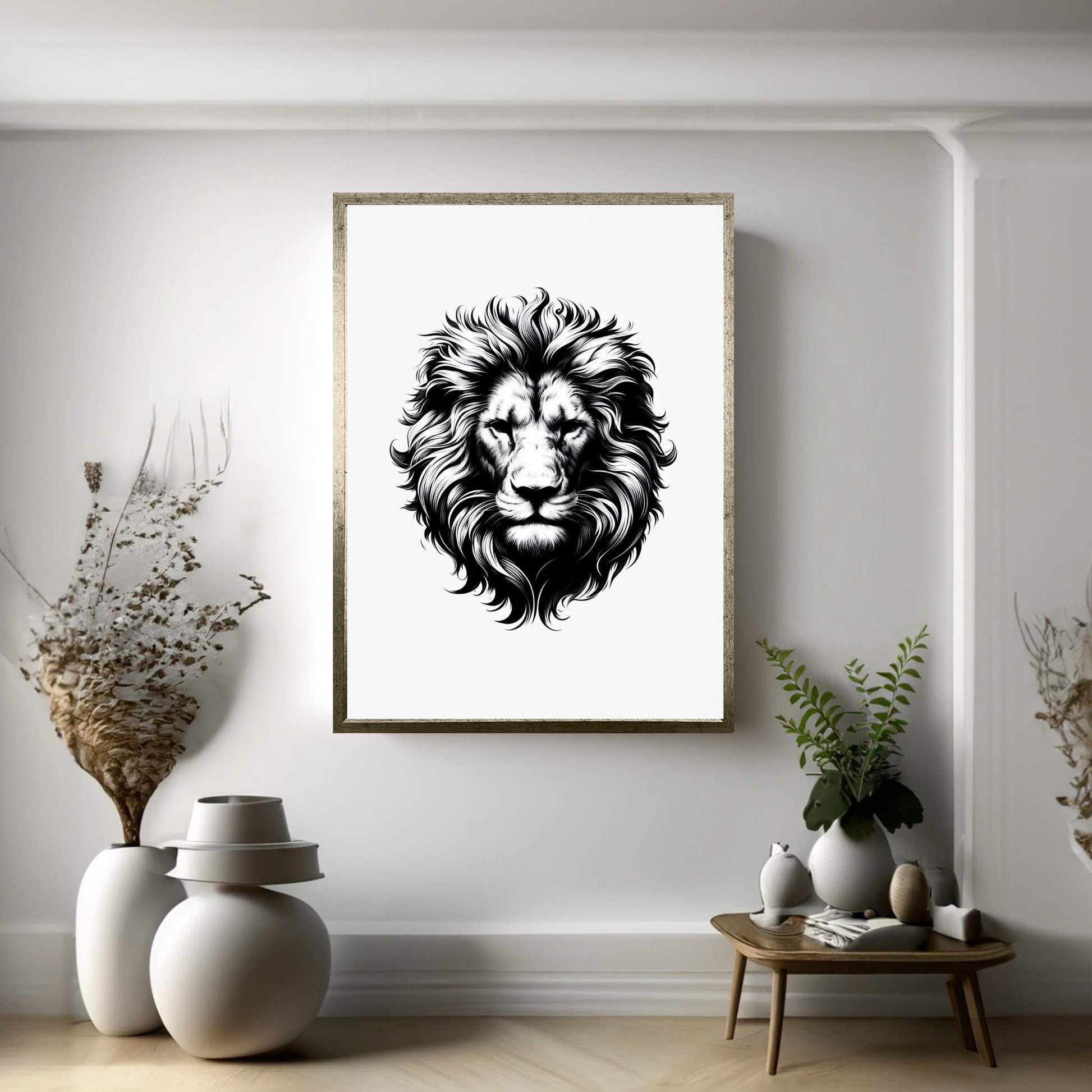 Lion White Black Canvas Wall Art - Y Canvas