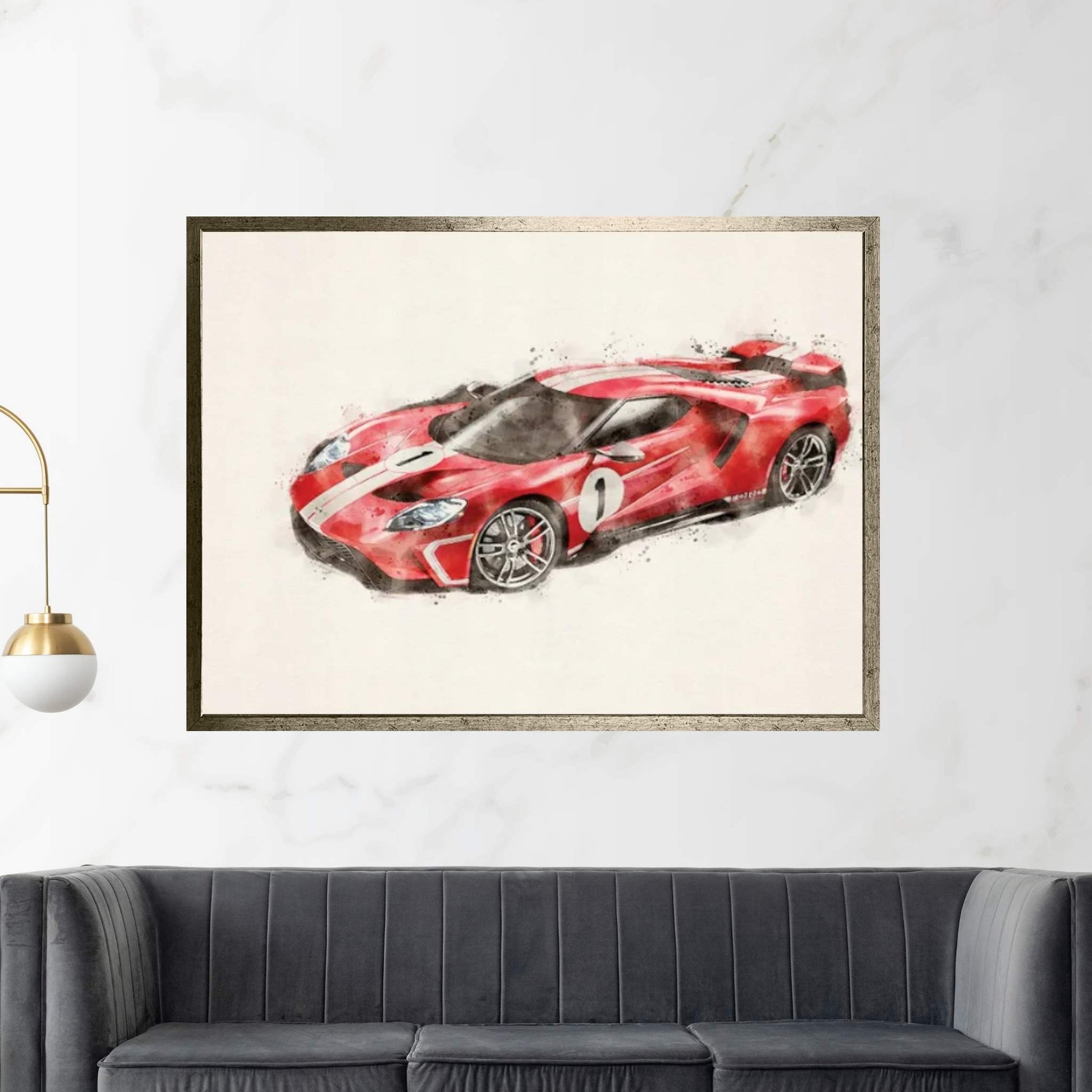 Ford Tuning Gt In Watercolor vII Canvas Wall Art - Y Canvas