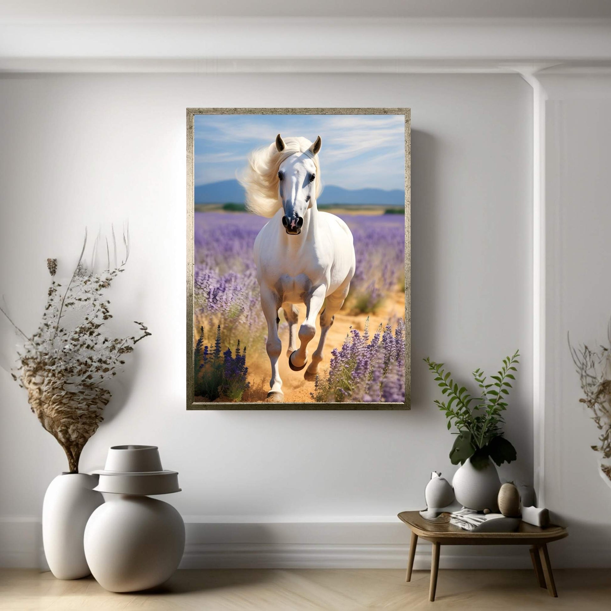 Beautiful White Horse Canvas Wall Art , Animal Wall Art - Y Canvas