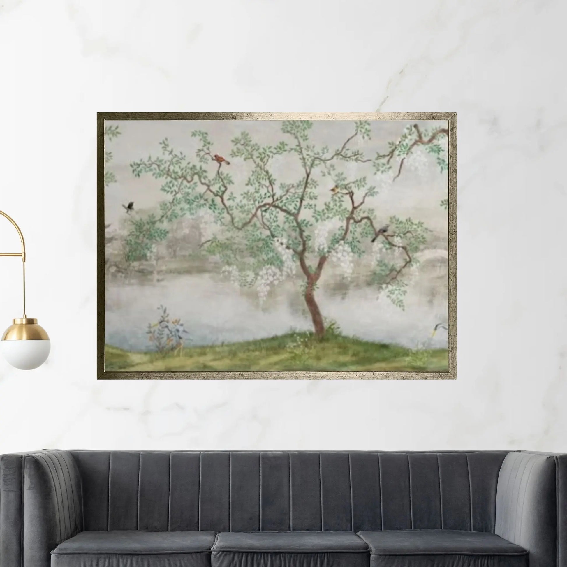 Japanese Landscape Painting of Pine Trees Canvas Wall Art,Distant Mountains,Cloud and Sunrise.Japanese Painting - Y Canvas
