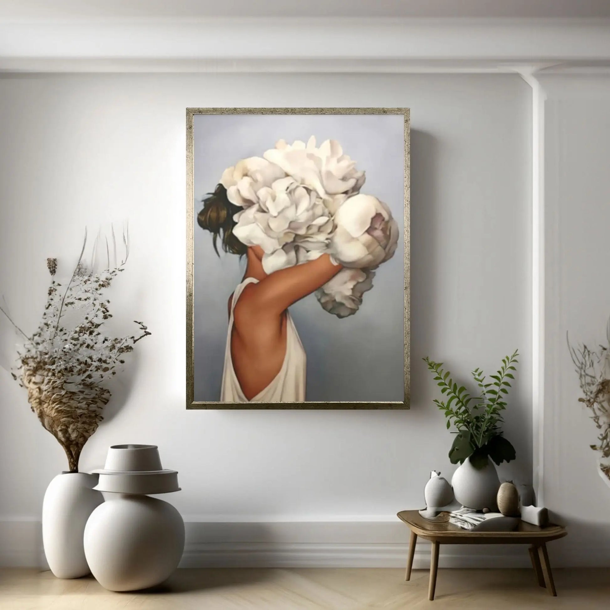 Flowers Feathers Woman With Flower Abstract Canvas Painting Wall Art Decorative Painting Living Room Home Decoration - Y Canvas