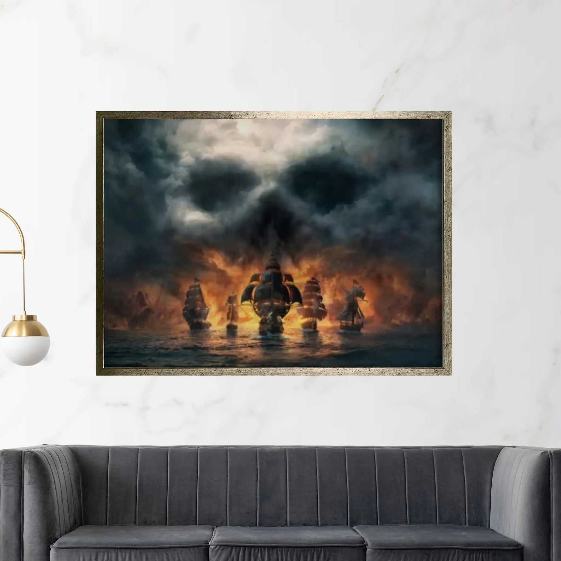 Large Dark Sea Pirates Ship Canvas Wall Art, Pirates Canvas Wall Print, Corsair on Sea Wall Hangings - Y Canvas