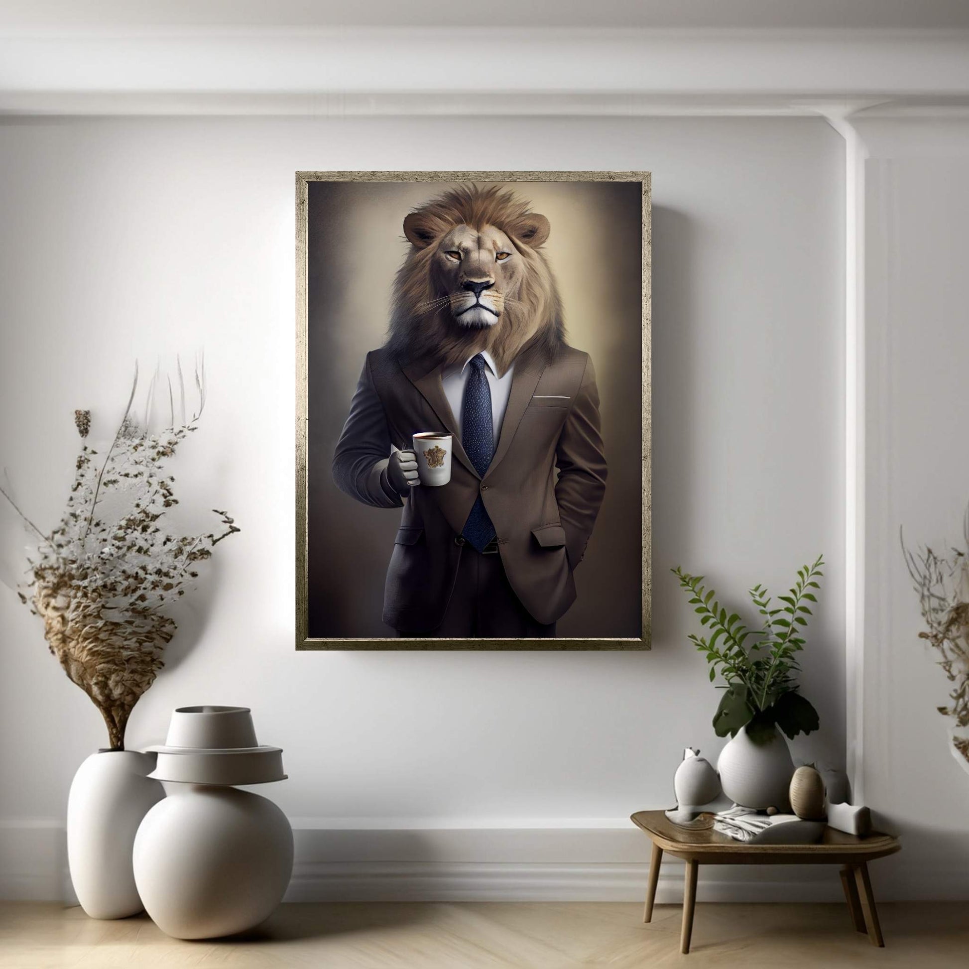 Businnes Lion Wall Art, Lion Canvas Art, Animal Wall Art - Y Canvas