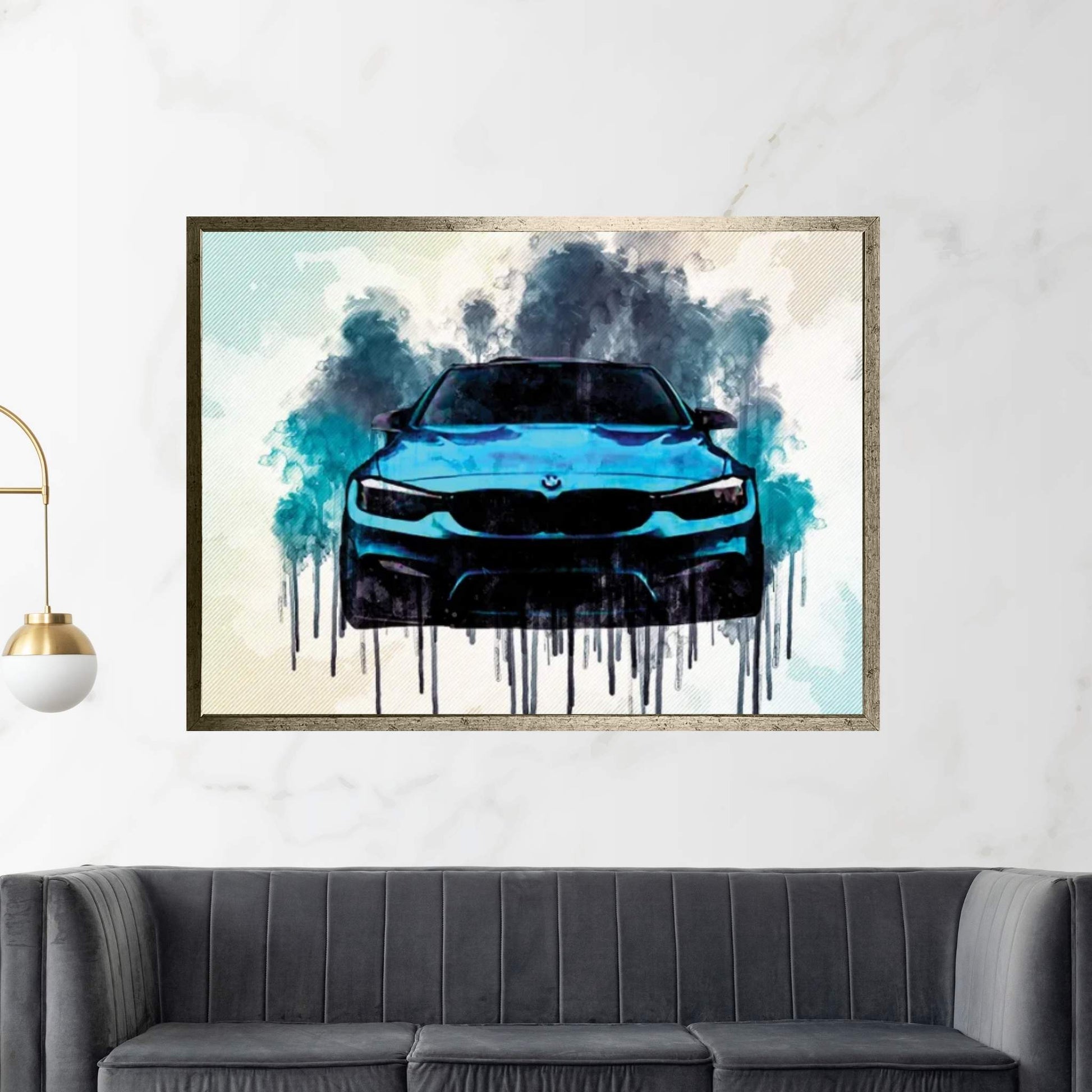 Bmw M3 2018 F80 Front View Tuning M Package Bright Blue Canvas Wall Art - Y Canvas