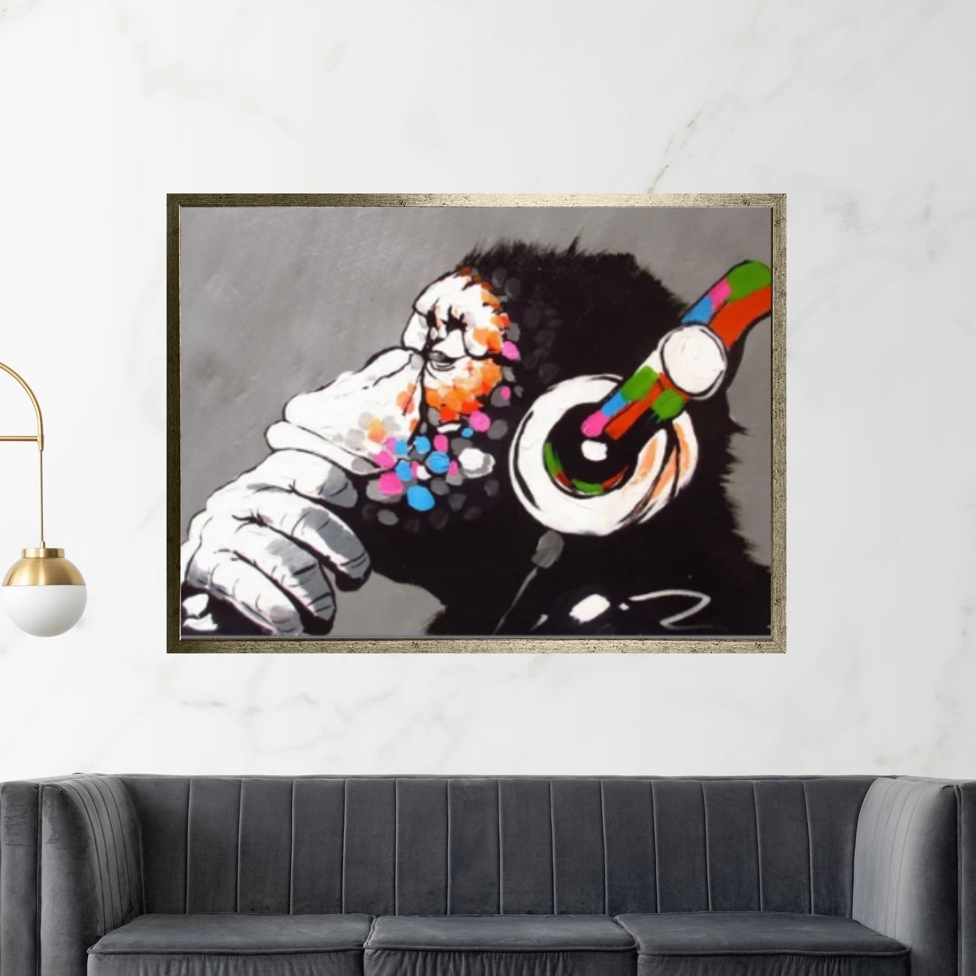 Banksy Dj Monkeycanvas Wall Art, Thinking Monkey Canvas Print, Headphone Monkey - Y Canvas