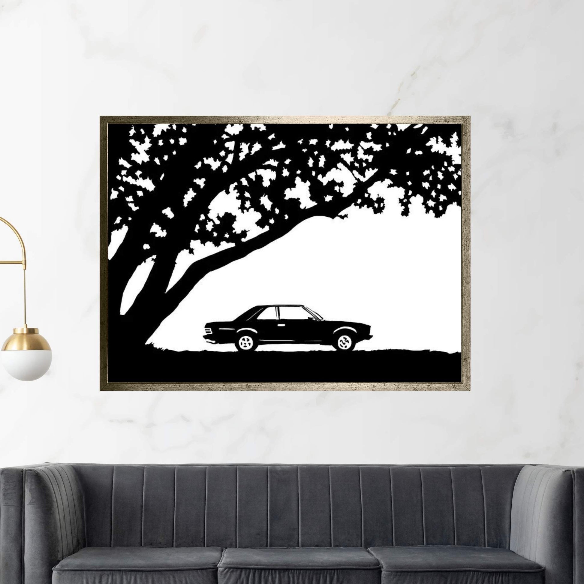 Car Under The Tree Canvas Wall Art - Y Canvas