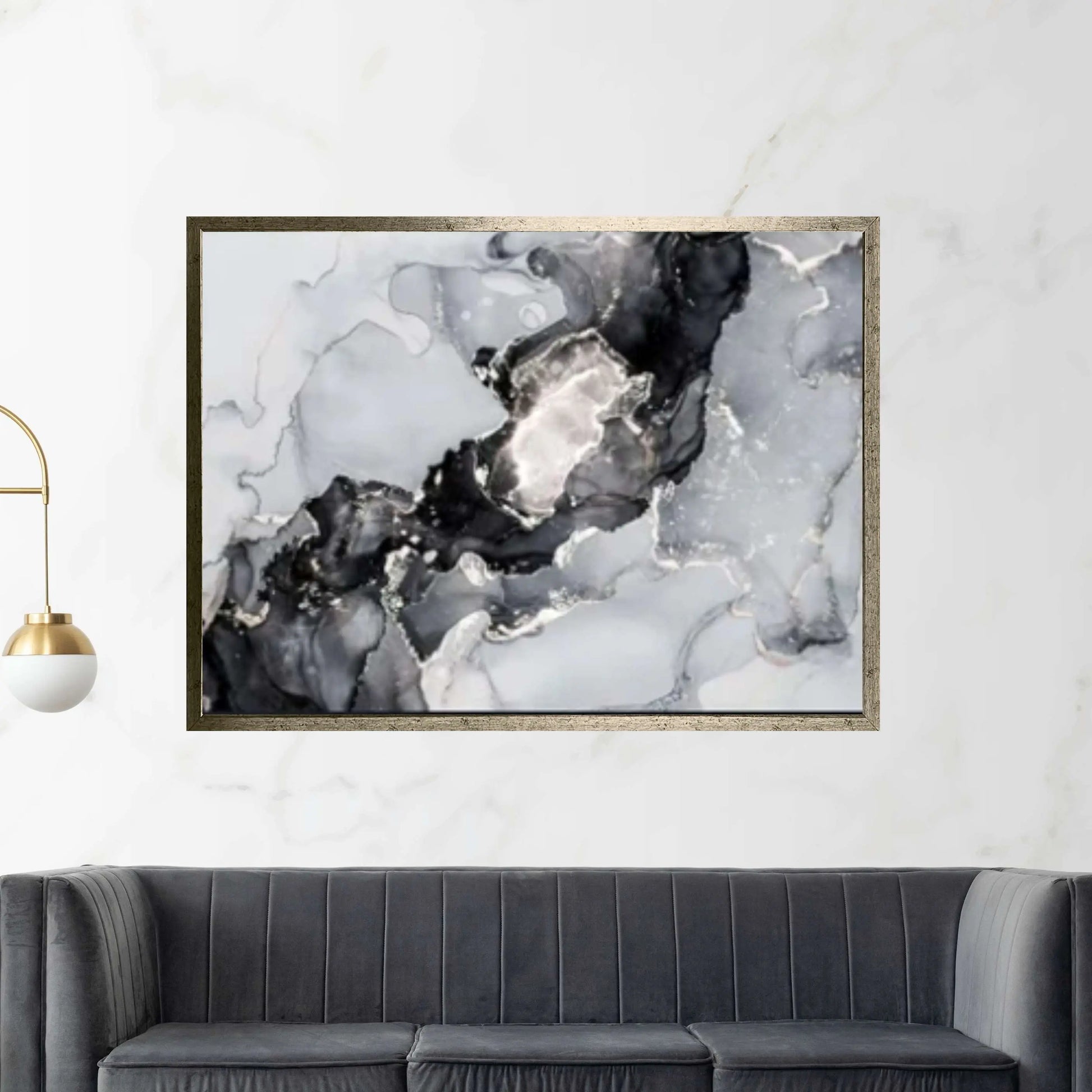 Large Silver Marble Canvas Wall Art, Marble Wall Decor, Split Canvas Art - Y Canvas