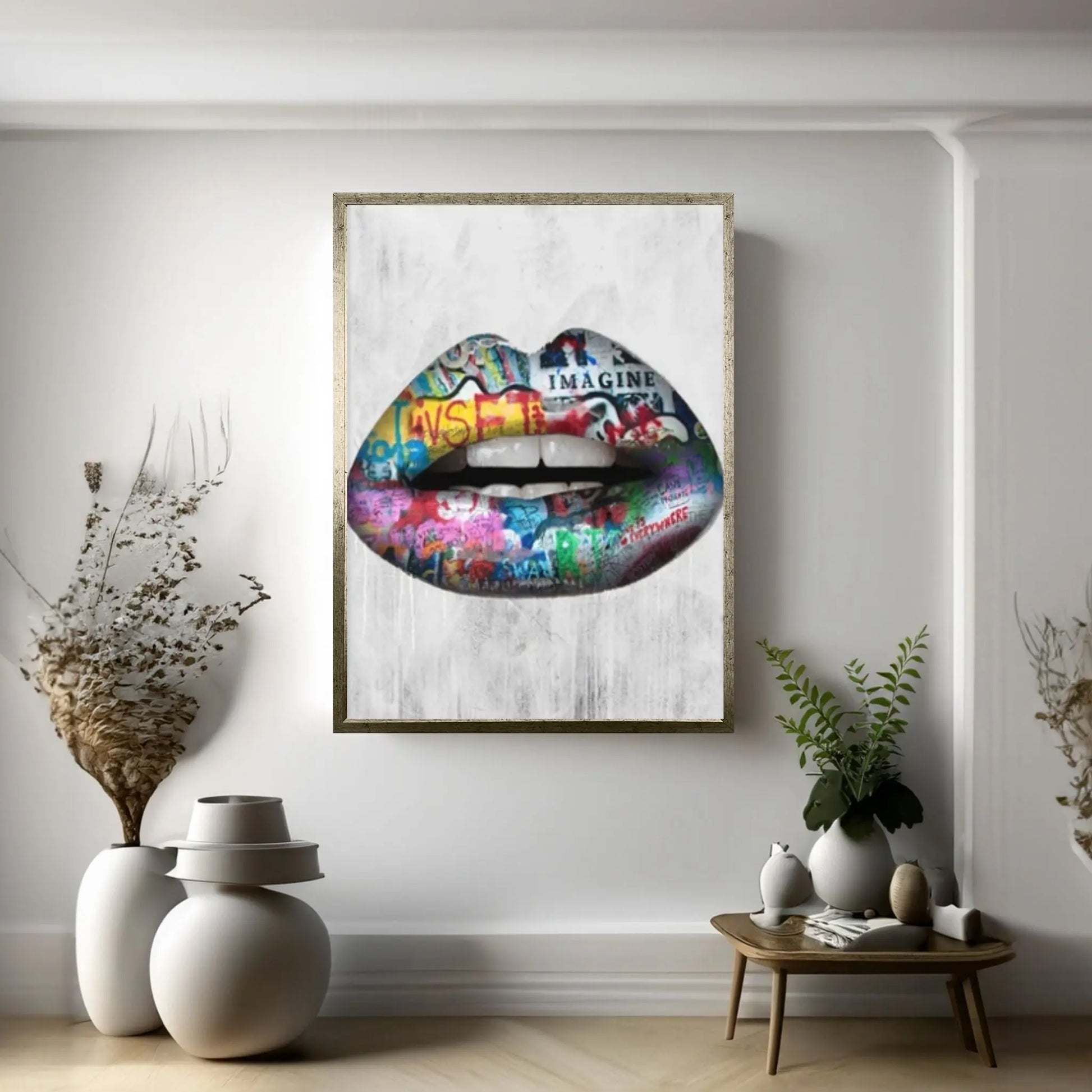 Banksy Poster, Sexy Lip Art Canvas Decor, Colourful Wall Art Decor, Print Poster Graffiti Wall Art - Y Canvas