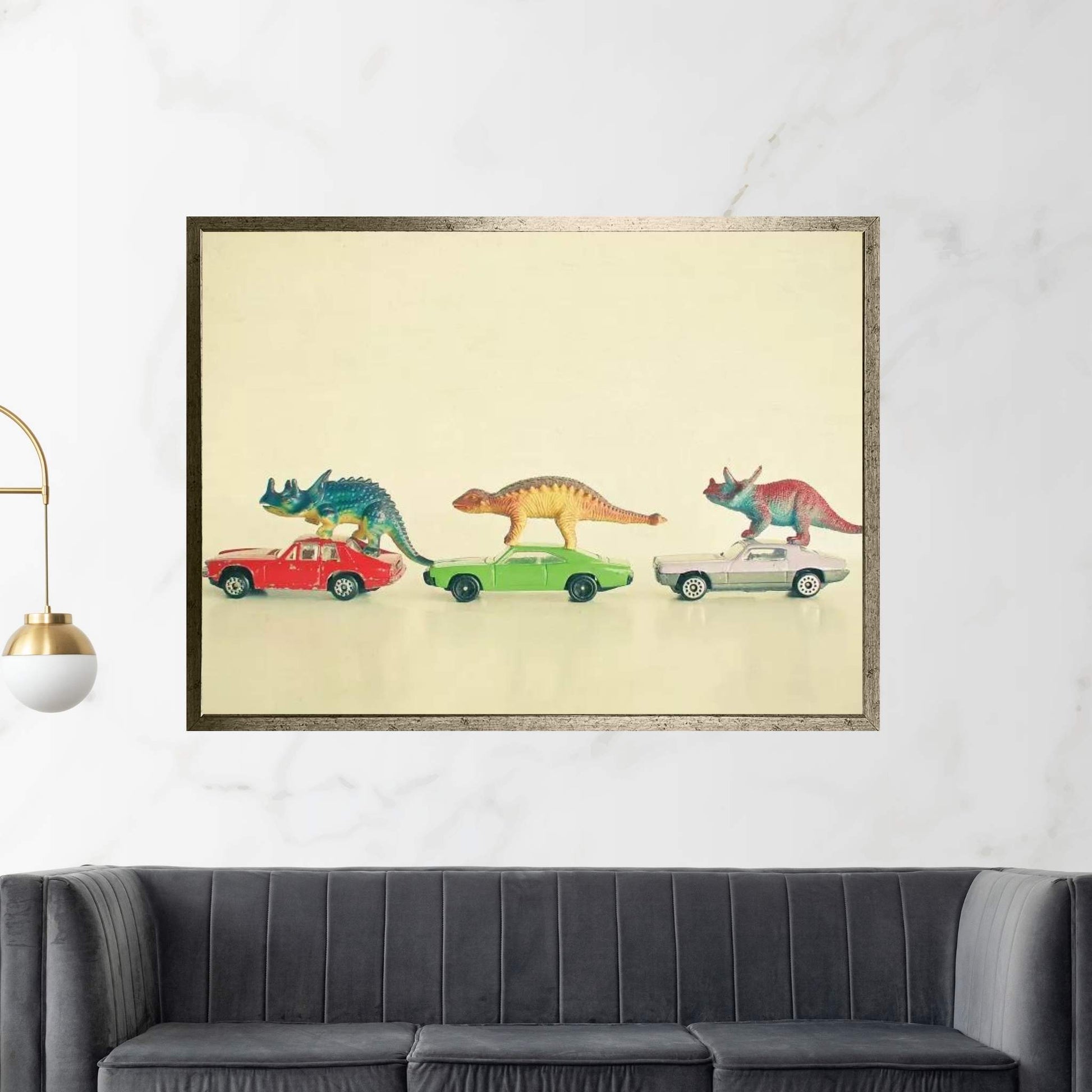 Dinosaurs Ride Cars Canvas Wall Art - Y Canvas