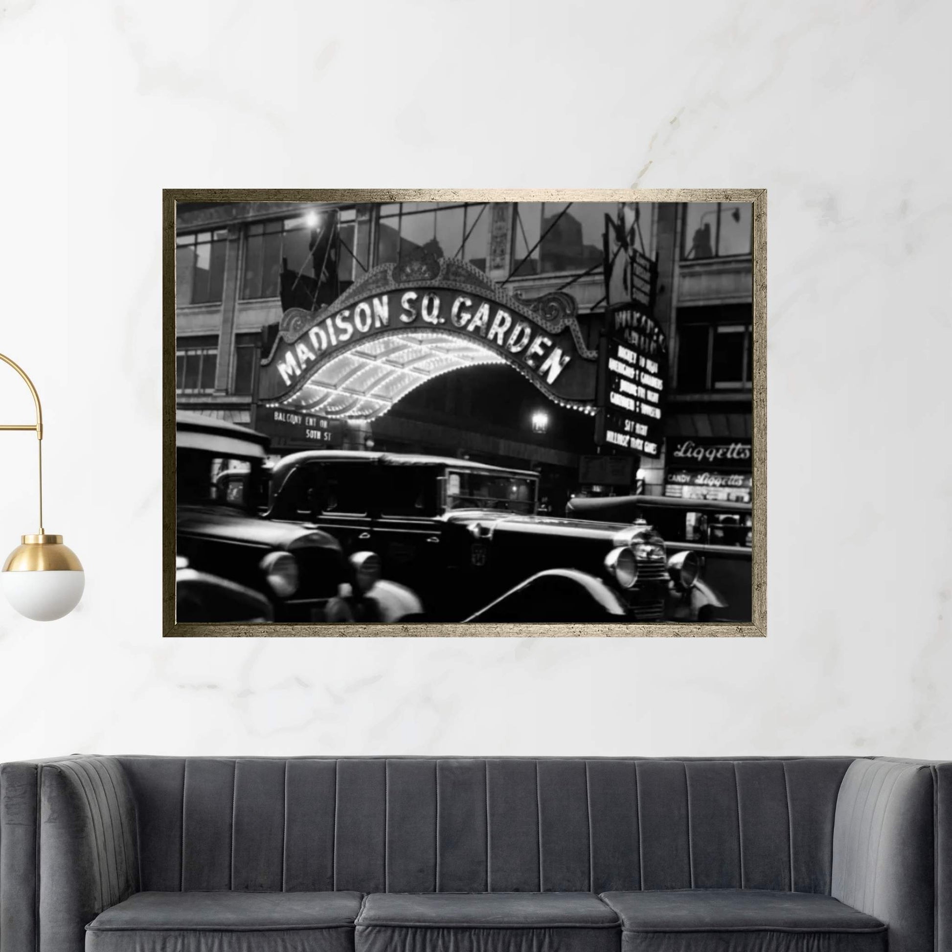 1920s-1930s Cars Taxis Madison Square Garden Marquee At Night Manhattan New York City USA Canvas Wall Art - Y Canvas