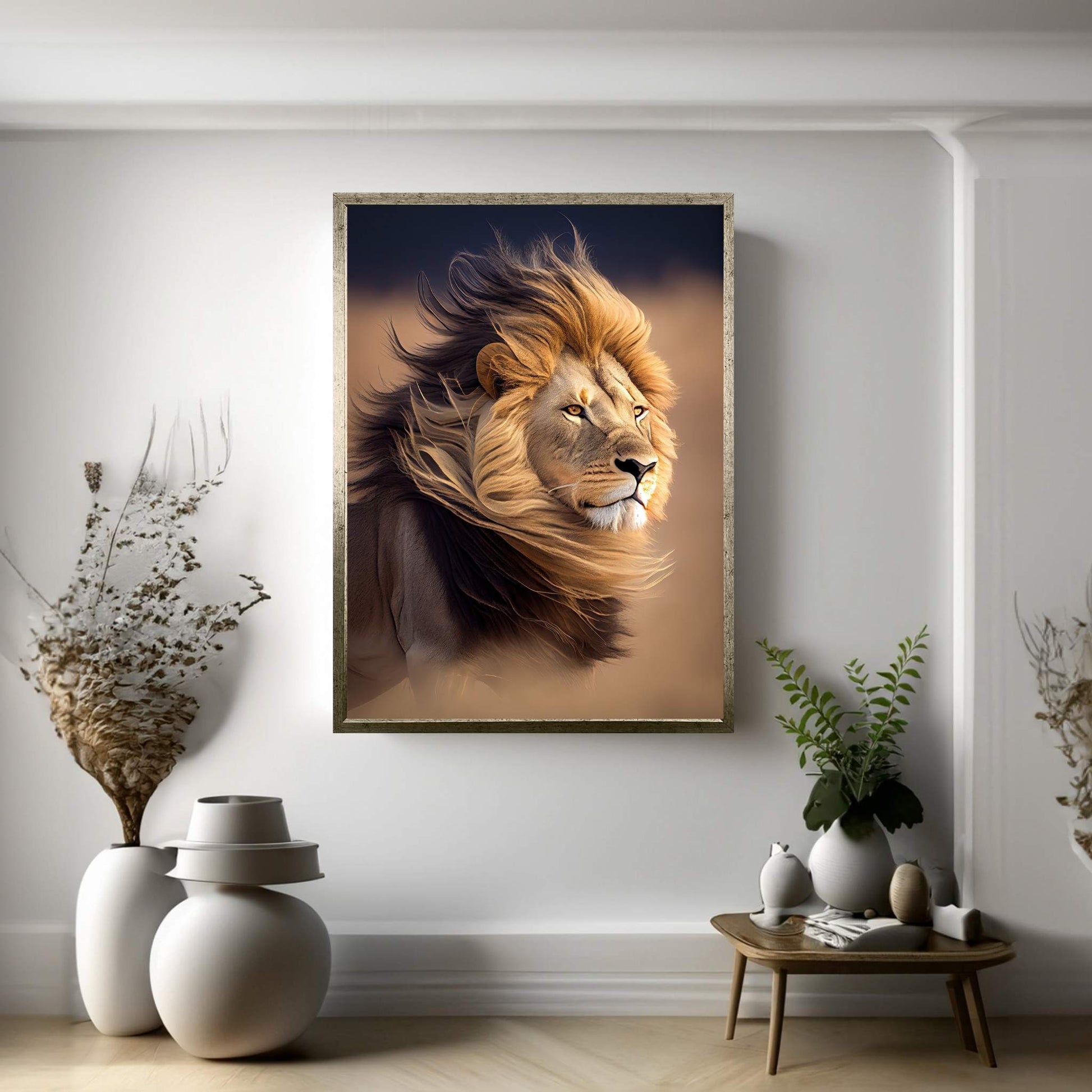 Lion Portrait , Animal Lion Canvas Wall Art Print - Y Canvas