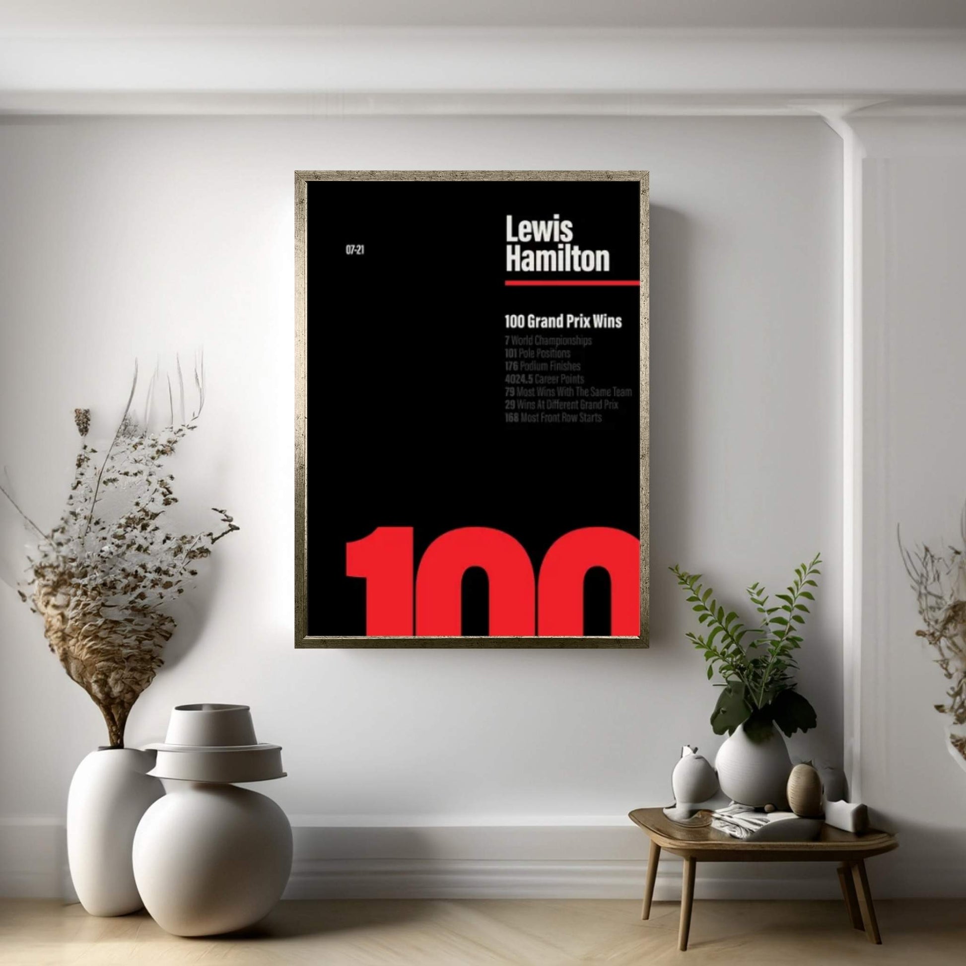 Lewis Hamilton 100 Wins (Red/Black) Canvas Wall Art - Y Canvas