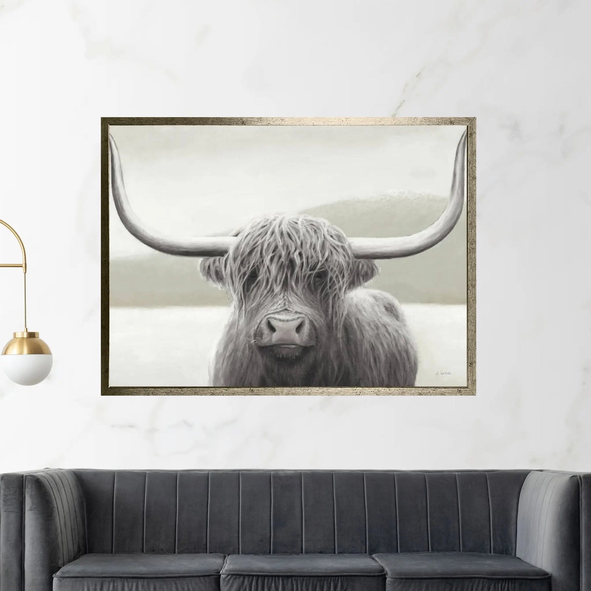 Highland Cow Neutral Canvas Wall Art - Y Canvas