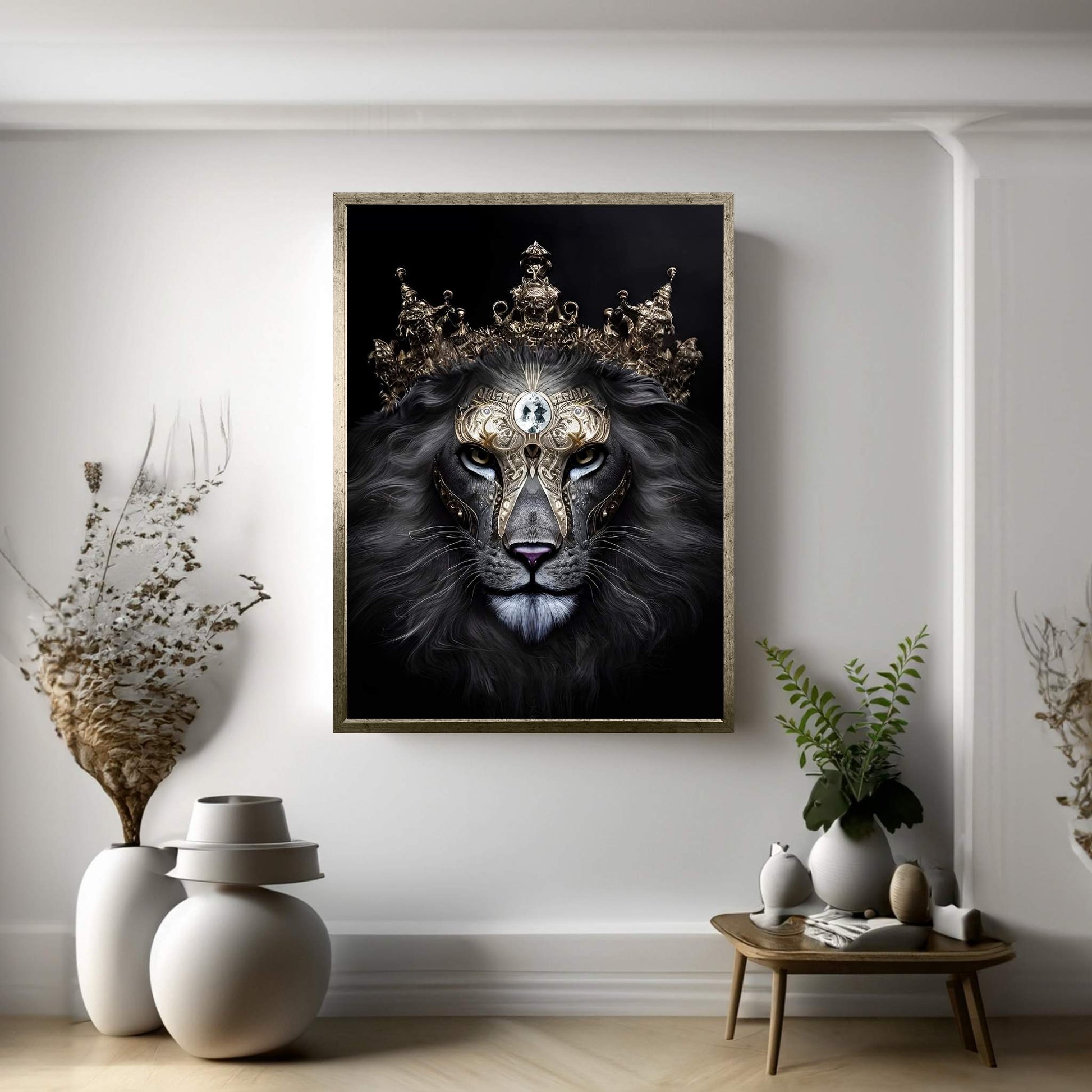 King Gold Lion Wall Art, Lion Canvas Art, Animal Wall Art - Y Canvas