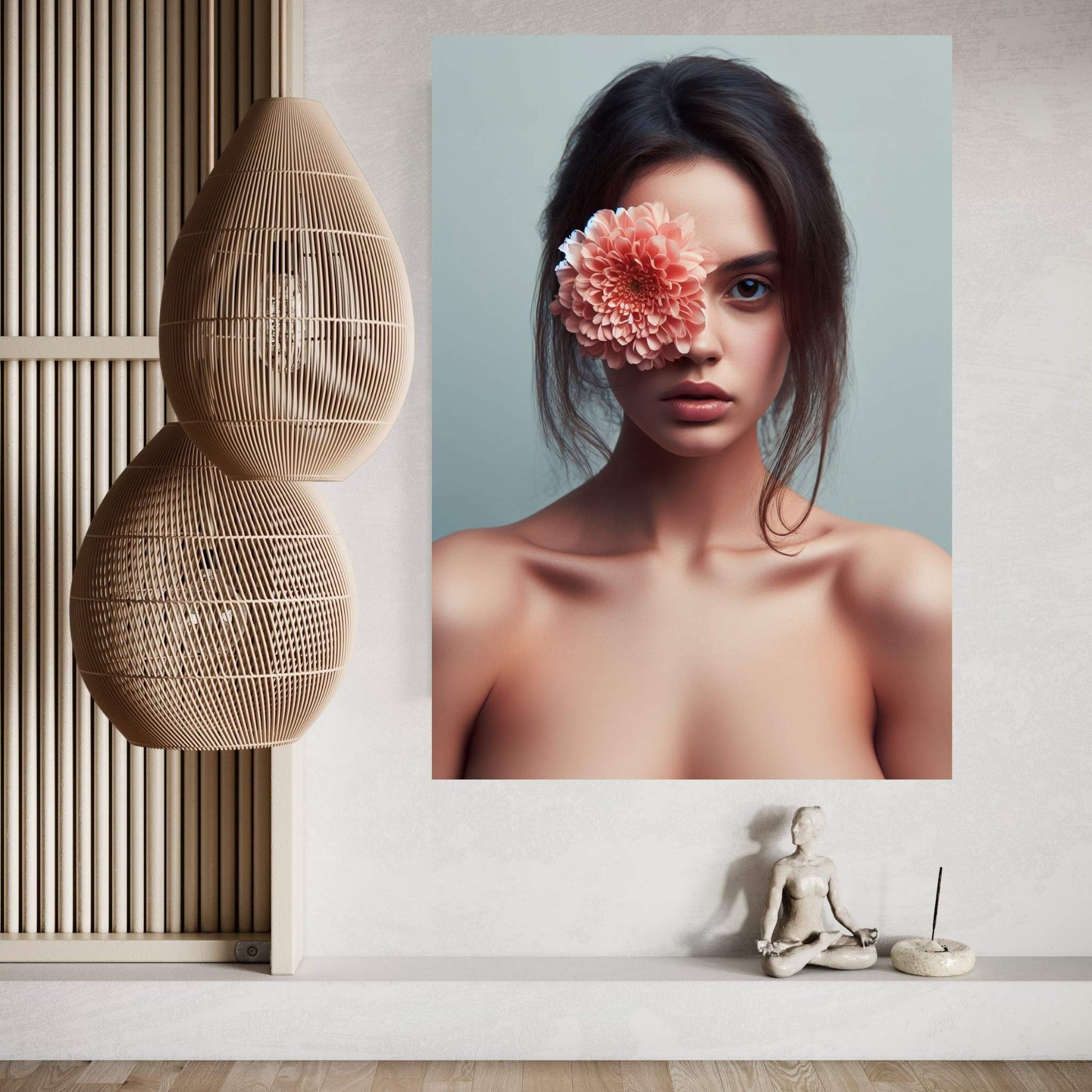 Woman Portrait Flower Head Canvas Wall Art - Y Canvas