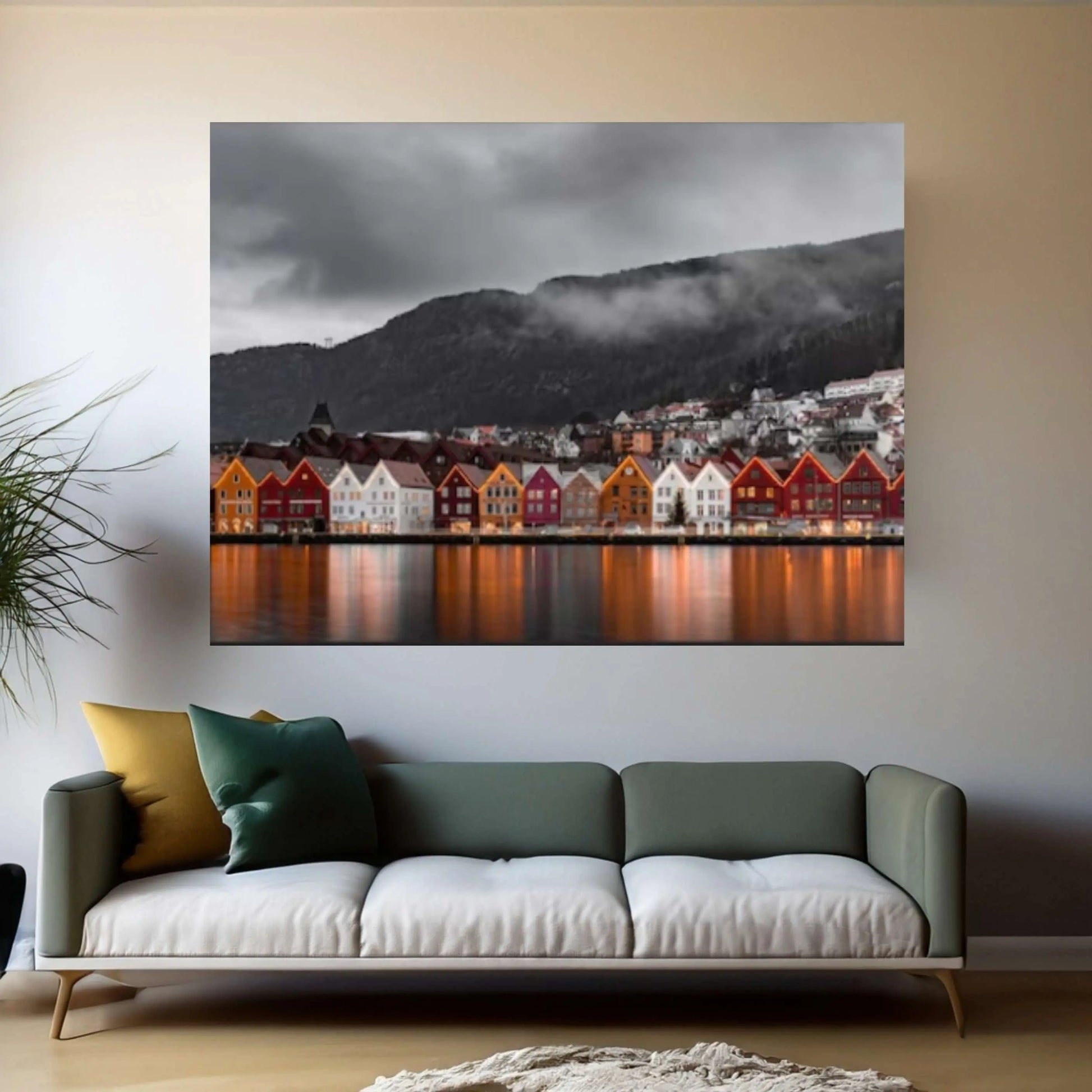 Norway Art Canvas Poster/Gift/Printed Famous Places Art Canvas-Bryggen Bergen Pictures Wall Art - Y Canvas