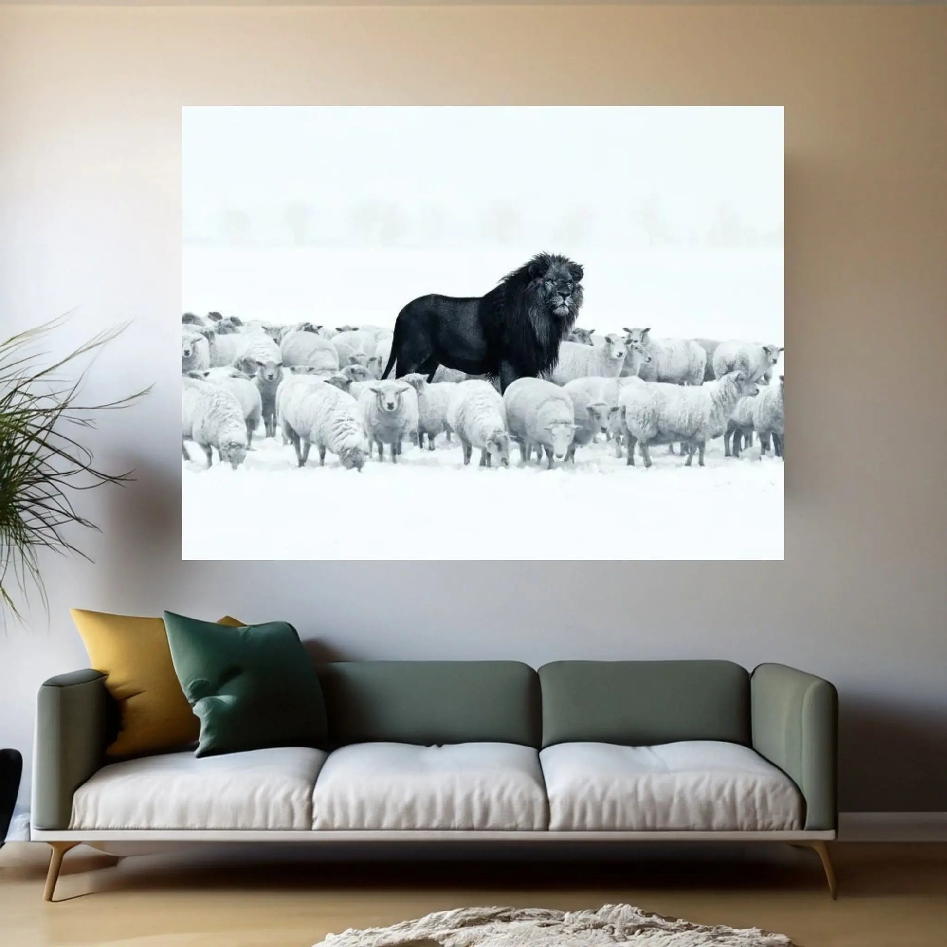 Lion Among Sheep Canvas Wall Art - Y Canvas