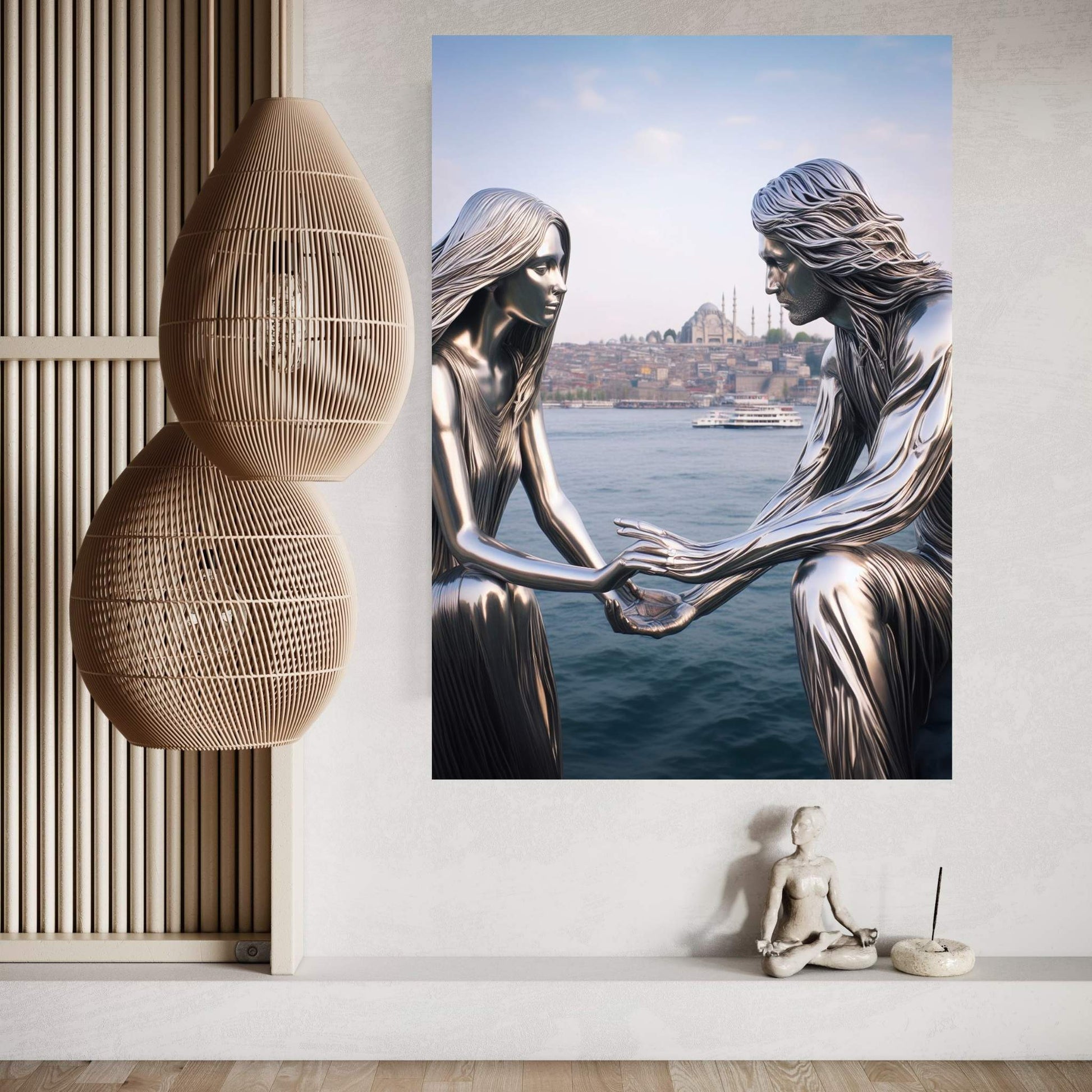 İstanbul Metalic Love Couple Canvas Wall Art - Y Canvas