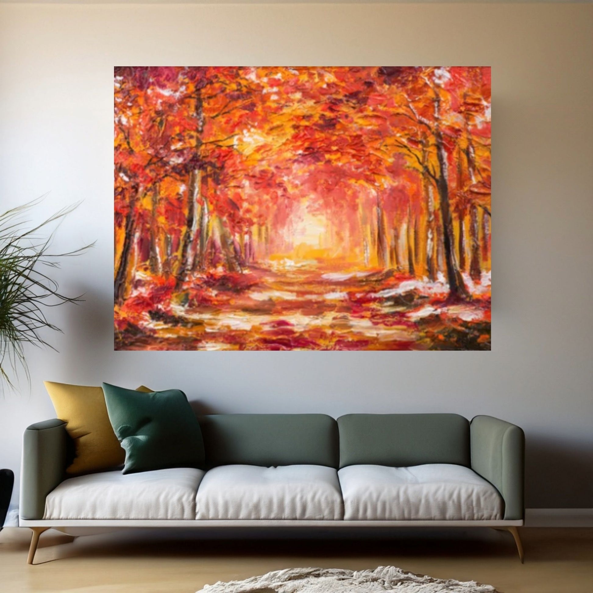 Oil painting landscape - colorful autumn forest Canvas Wall Art, Design Landscape Canvas Wall Art - Y Canvas
