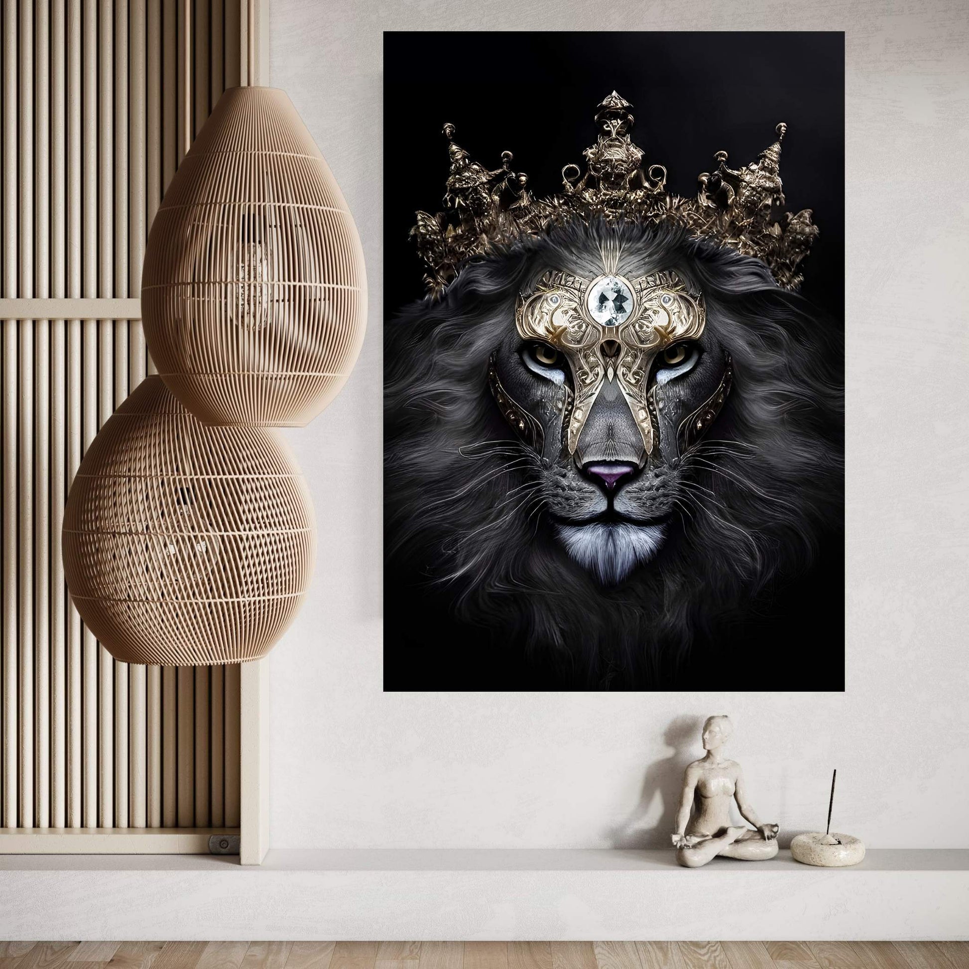 King Gold Lion Wall Art, Lion Canvas Art, Animal Wall Art - Y Canvas