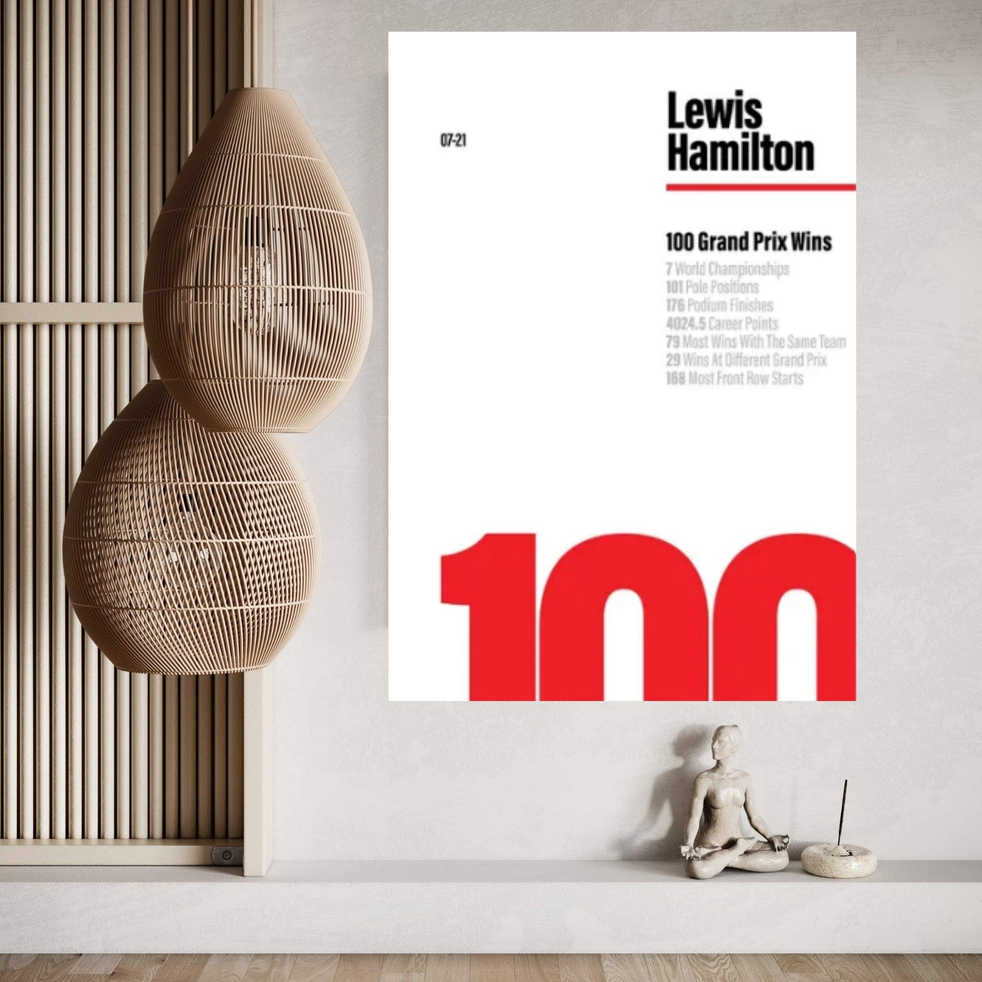 Lewis Hamilton 100 Wins (Red/White) Canvas Wall Art - Y Canvas