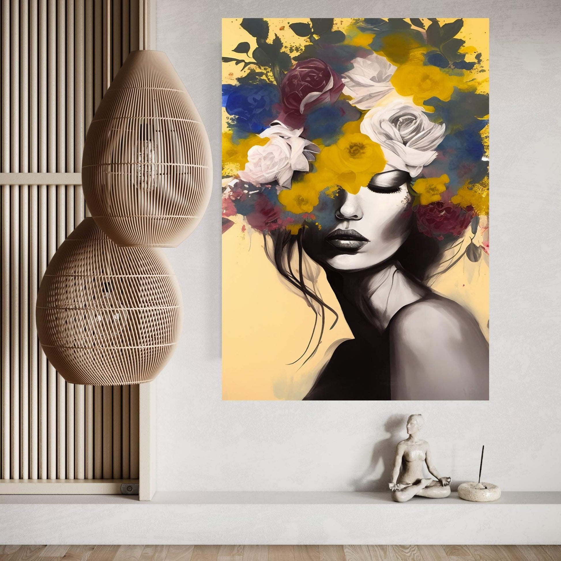 Woman Portrait Flower Head Canvas Wall Art - Y Canvas