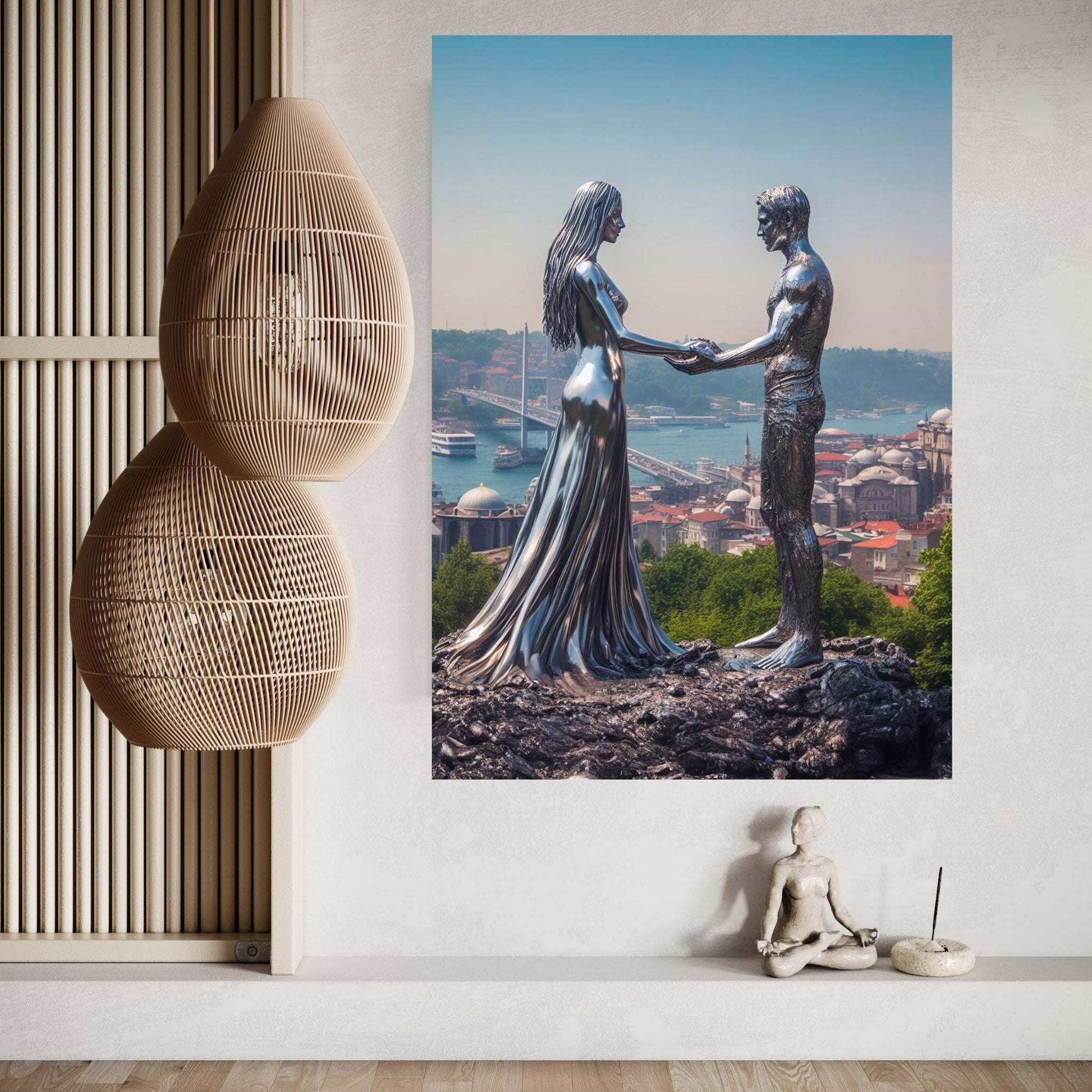 İstanbul Metalic Love Couple Canvas Wall Art - Y Canvas