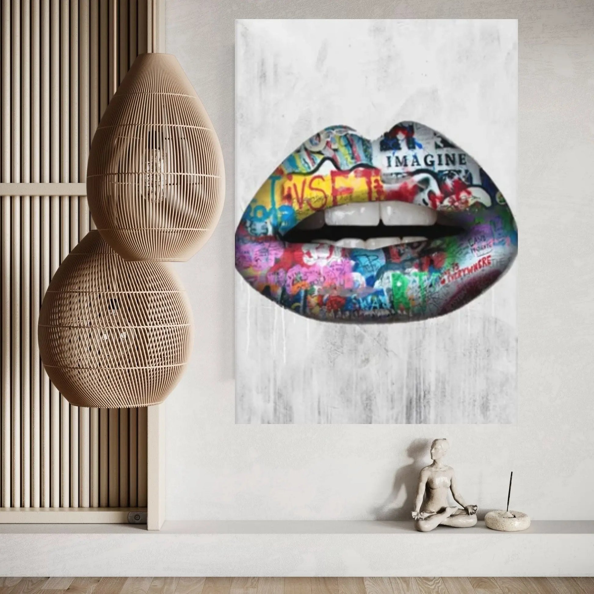 Banksy Poster, Sexy Lip Art Canvas Decor, Colourful Wall Art Decor, Print Poster Graffiti Wall Art - Y Canvas