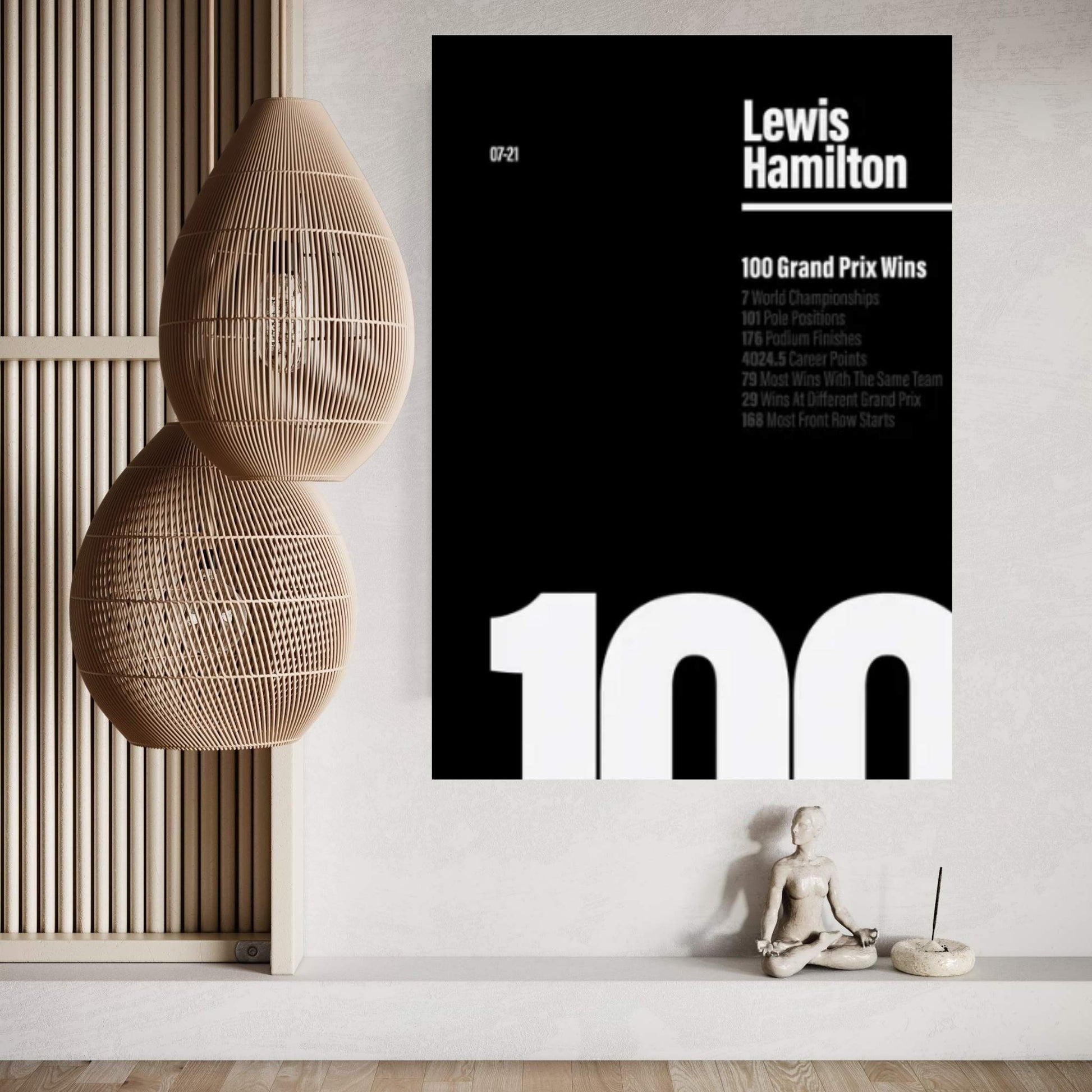 Lewis Hamilton 100 Wins (White/Black) Canvas Wall Art - Y Canvas