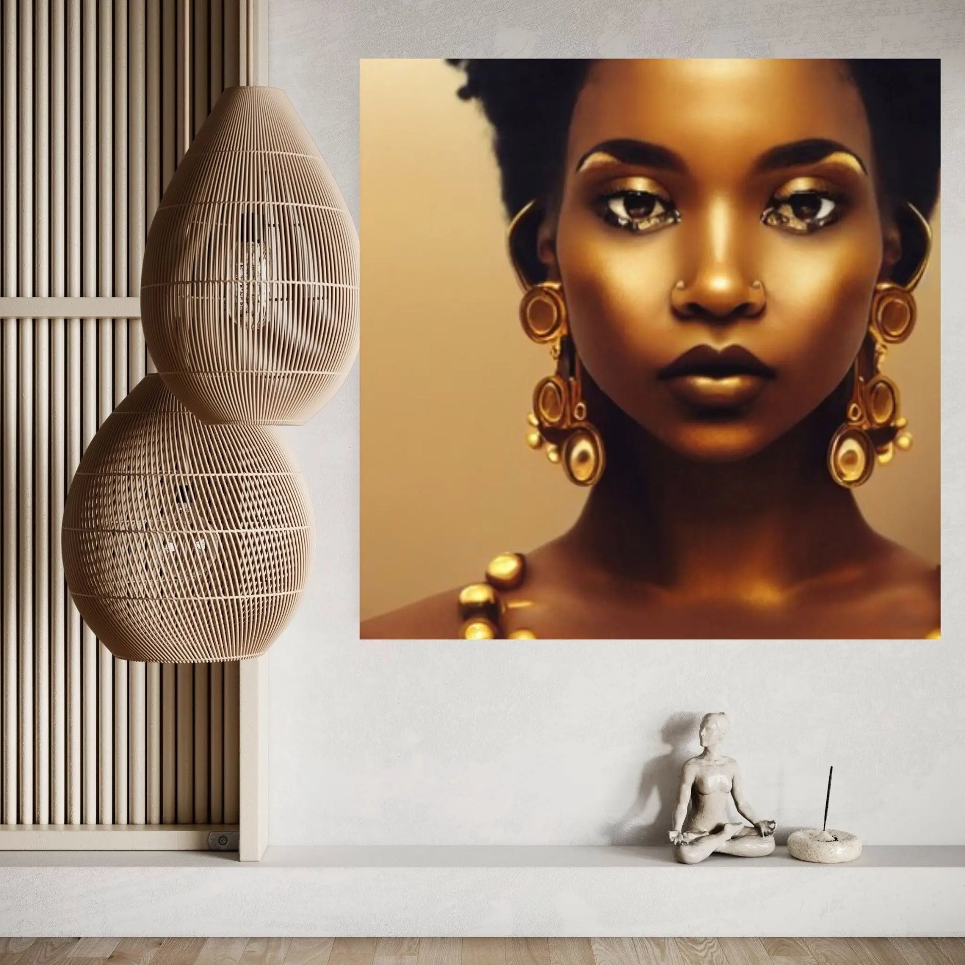 African Afro Canvas, African Woman Canvas, Gold Lip Art, Abstract Art Canvas, Ethnic Artwork, Black Woman Printed, African Gold Lip Printed - Y Canvas