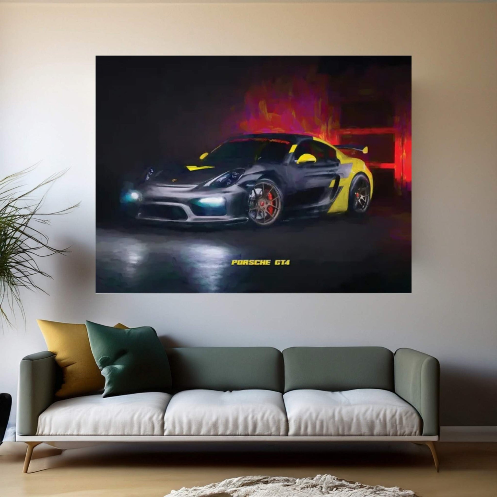Porsche GT4 In Watercolor Canvas Wall Art - Y Canvas