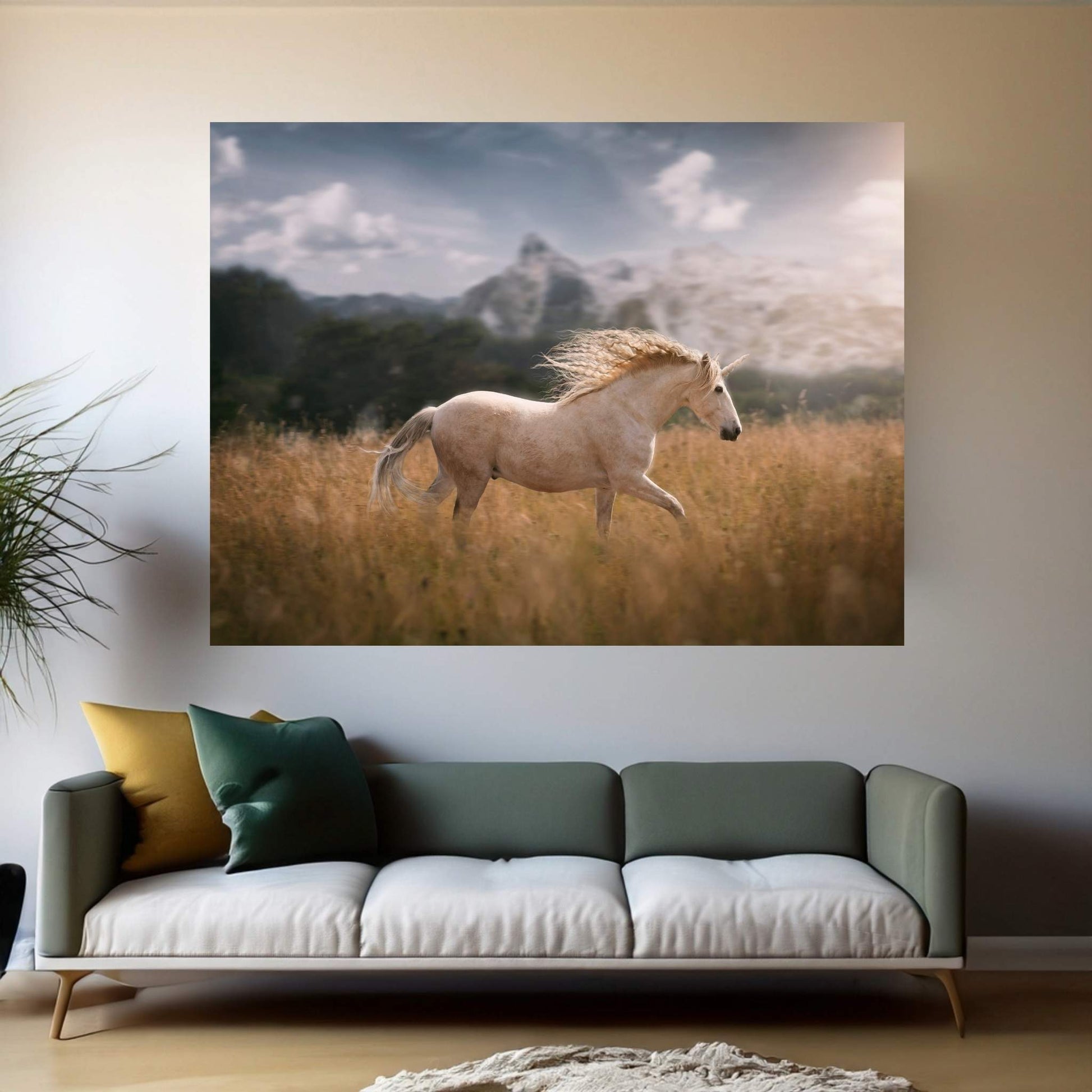 Beautiful White Horse Canvas Wall Art , Animal Wall Art - Y Canvas