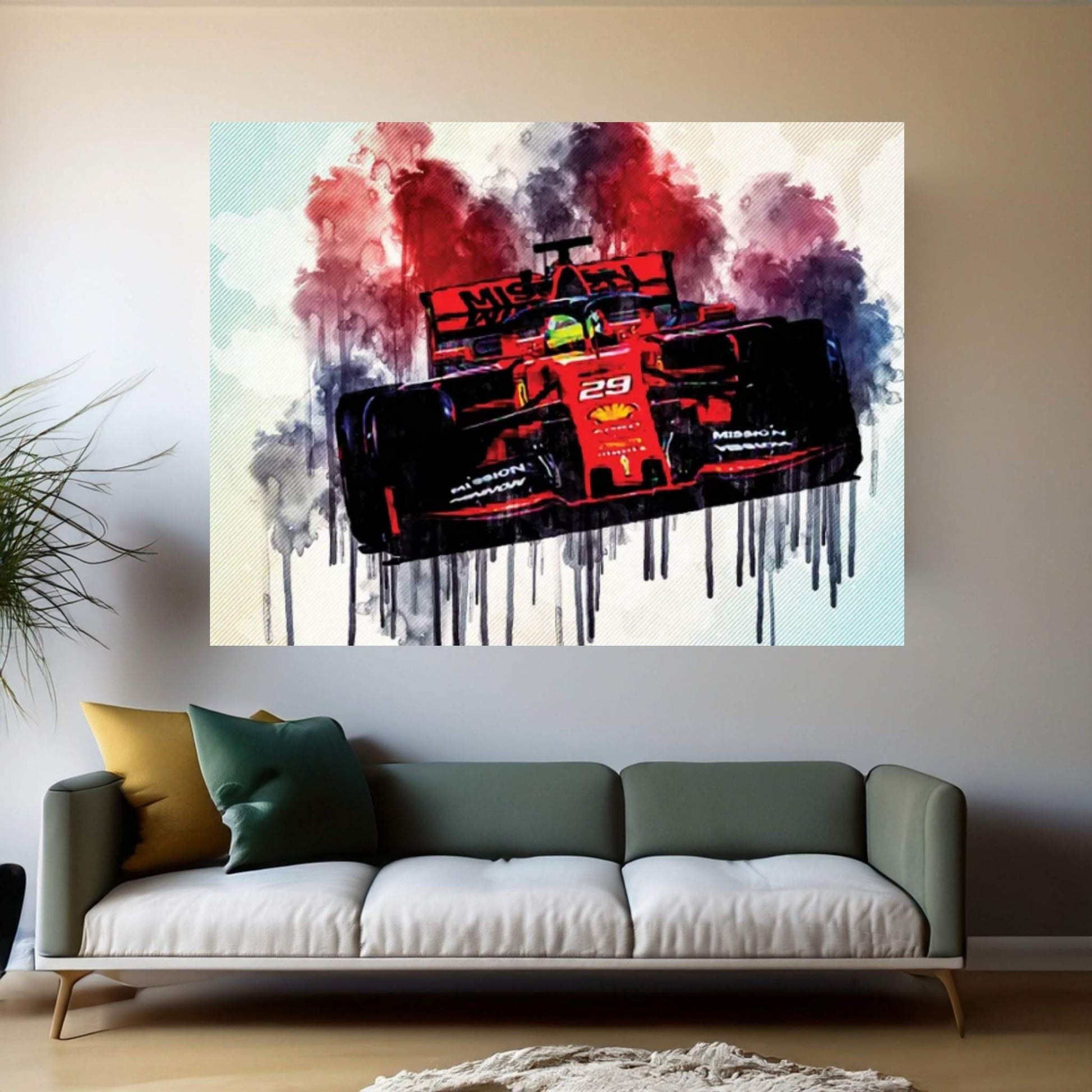 Mick Schumacher On Track Ferrari Sf90 Scuderia Ferrari 2019 F1 Cars Mick Schumacher Formula 1 Canvas Wall Art - Y Canvas
