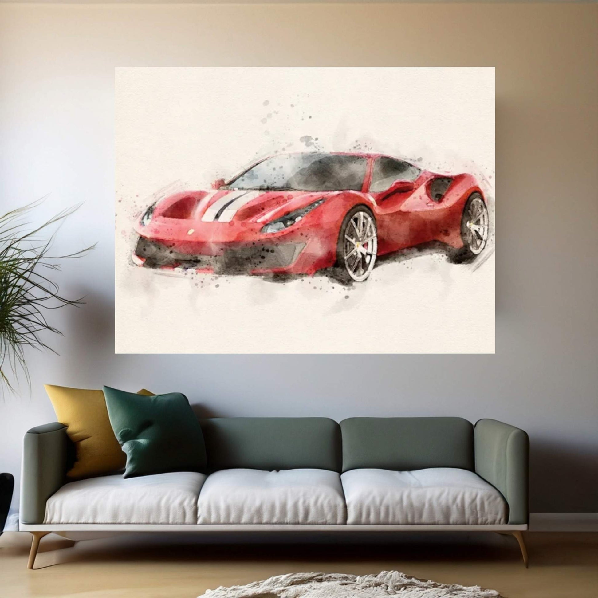 Ferrari 488 In Watercolor Canvas Wall Art - Y Canvas