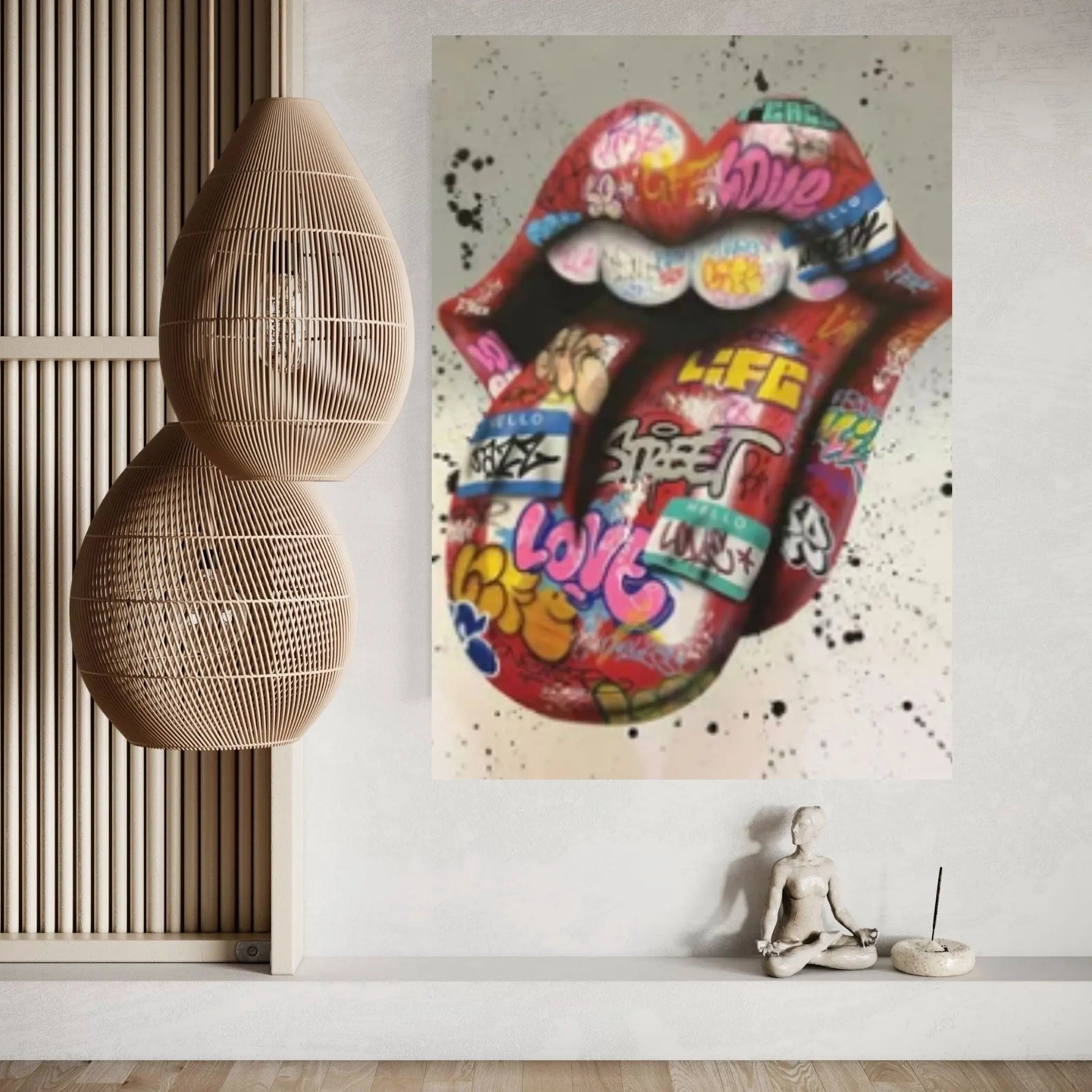 Banksy Poster, Sexy Lip Art Canvas Decor, Colourful Wall Art Decor, Print Poster Graffiti Wall Art - Y Canvas