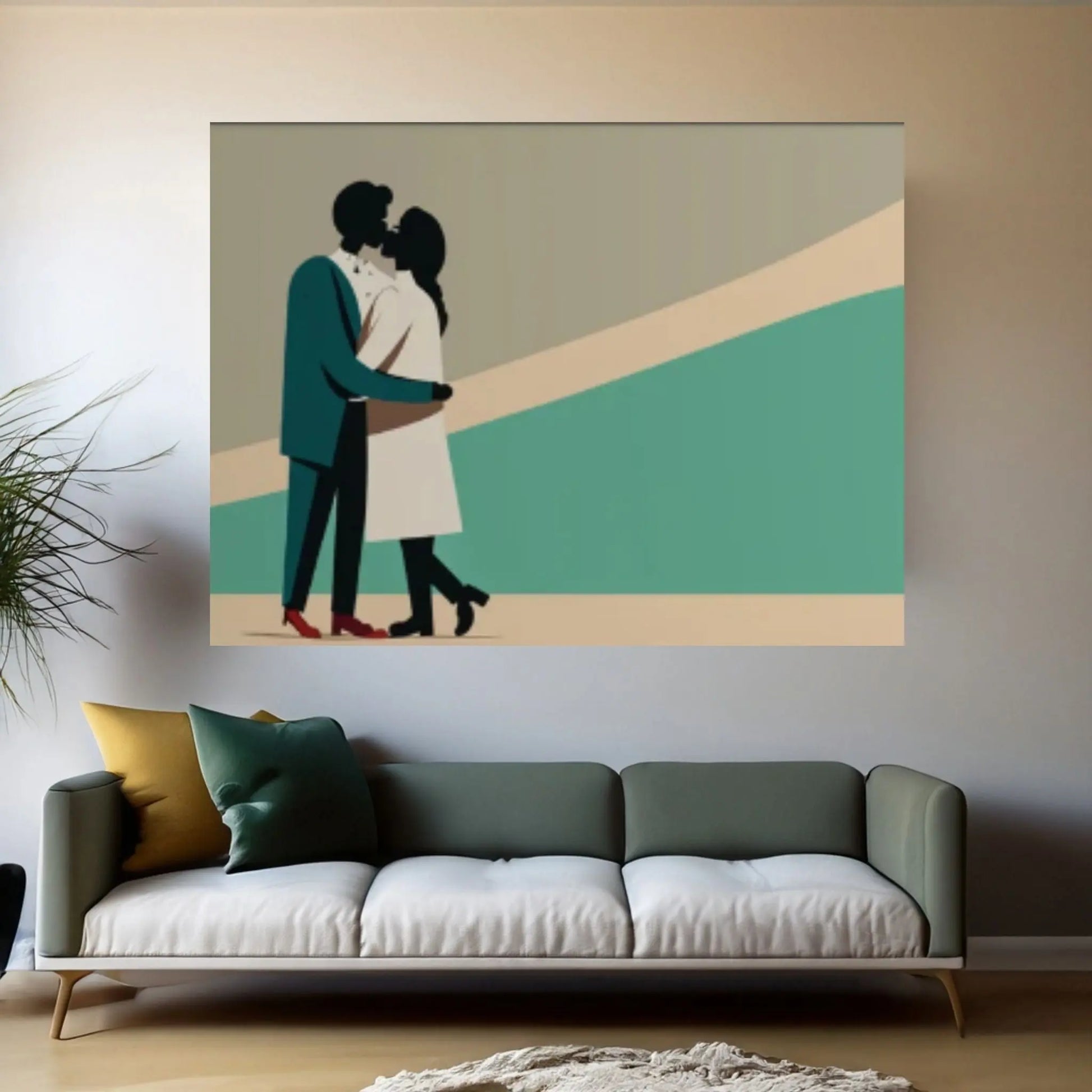 Love Canvas Decor, Hugging Couples, Love Wall Decor, Kissing Man and Woman Art - Y Canvas