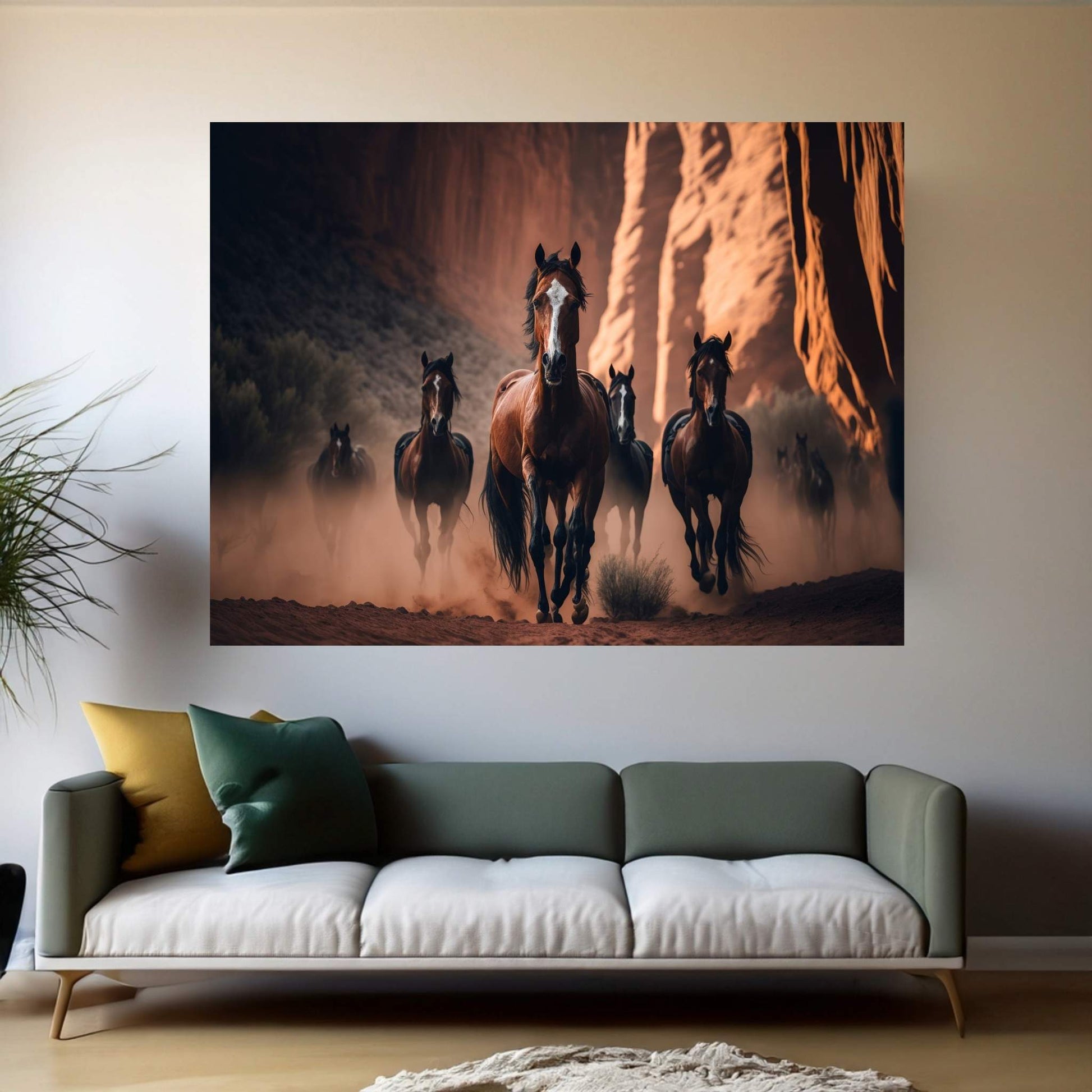 Running Brown Horses,Horse Canvas Wall Art - Y Canvas