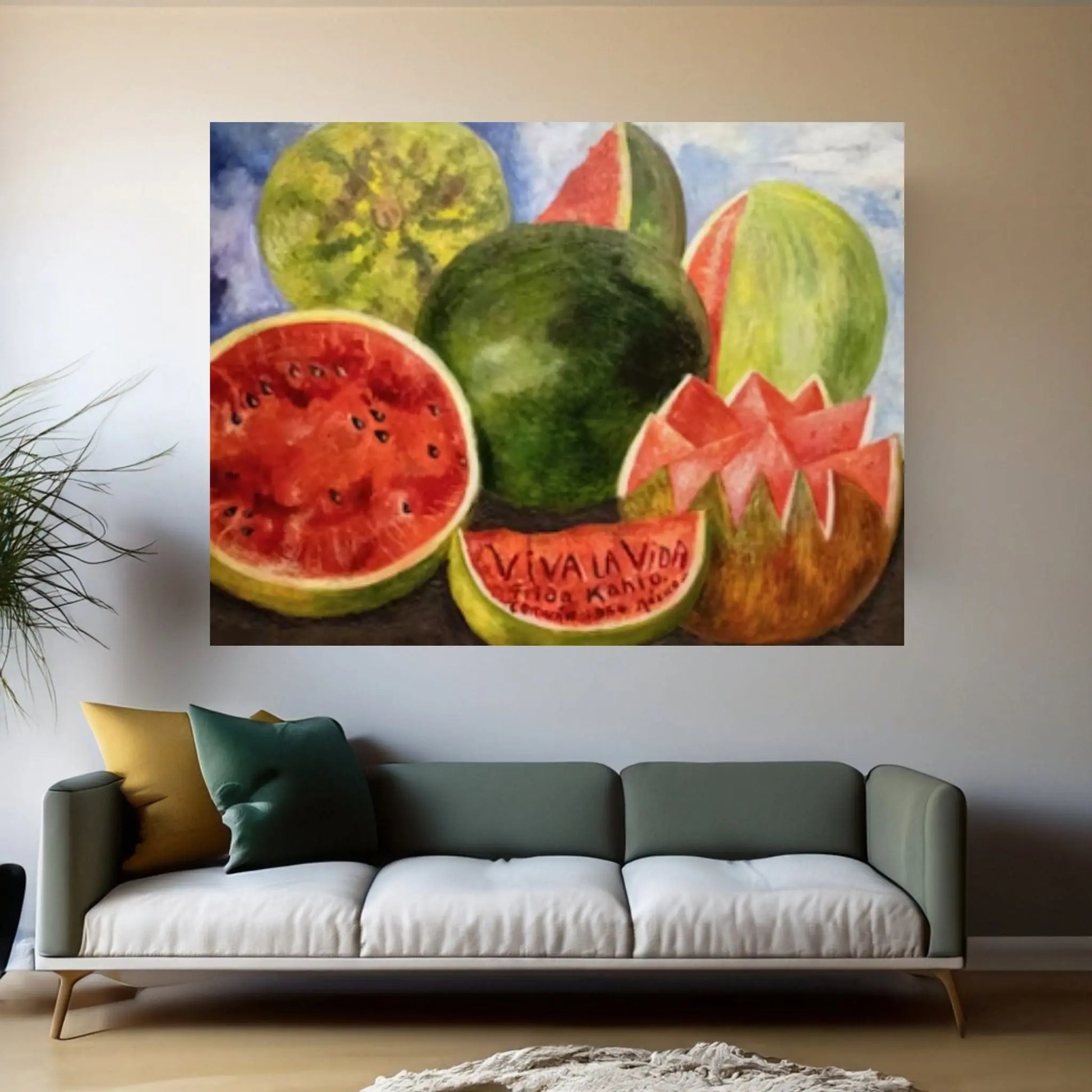Rare Frida Kahlo Viva La Vida Canvas Wall Art Print, Vintage Frida Kahlo Print,Frida Kahlo Exhibition Print - Y Canvas