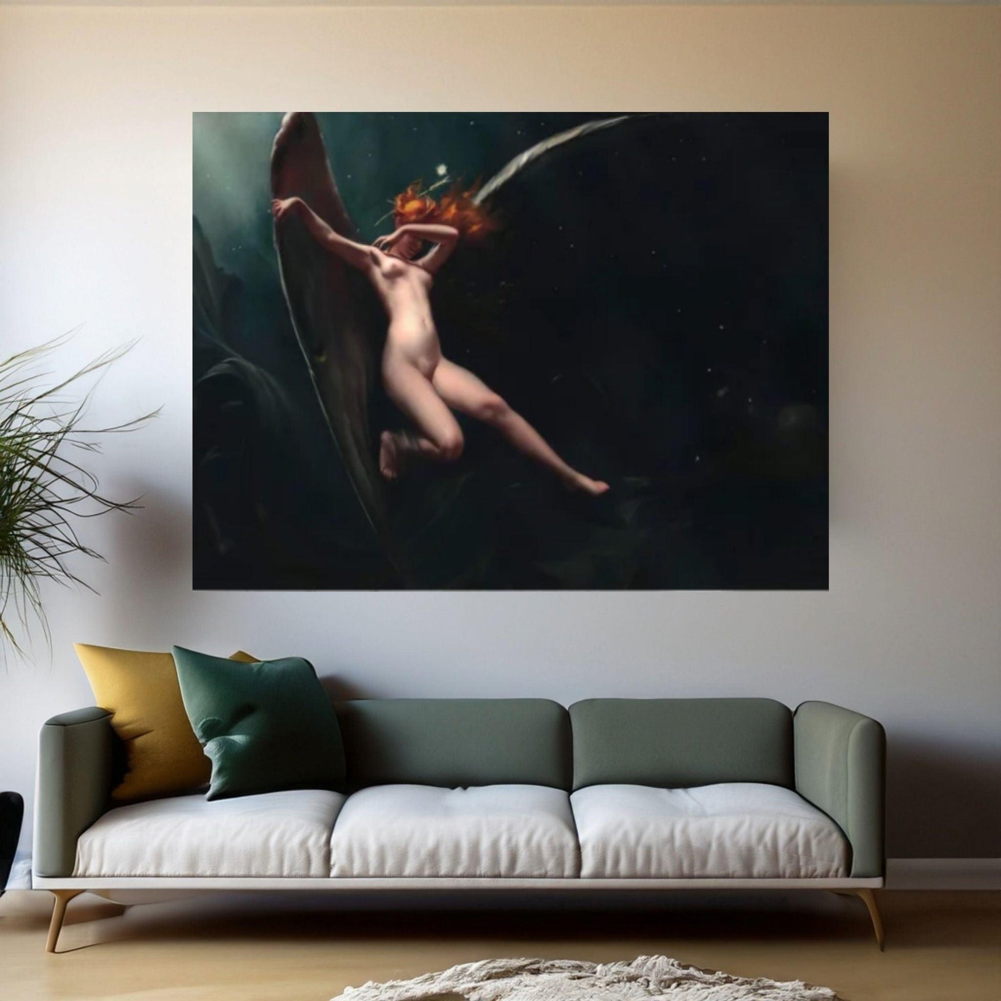 Large A Fairy Under Starry Skies -/ Floating Frame Option, Luis Ricardo Falero Print on Canvas Wall Art - Y Canvas