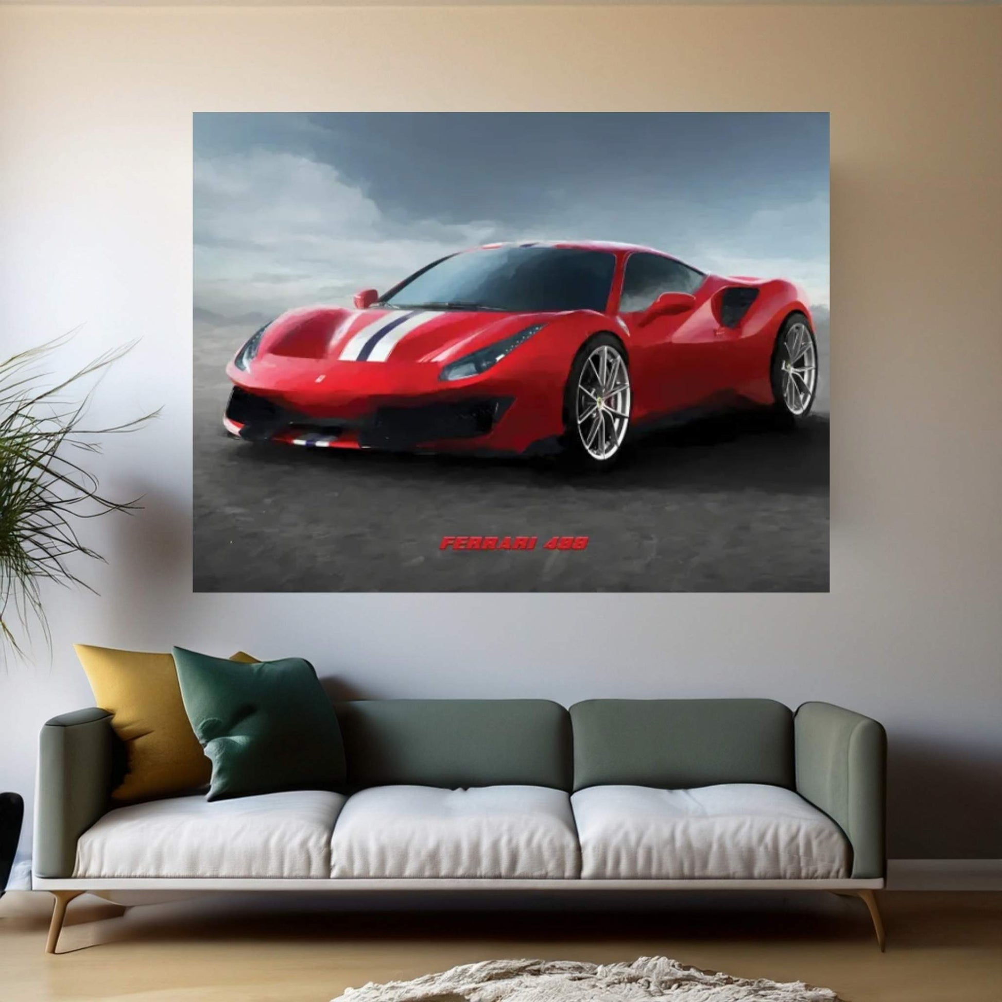Ferrari 488 V-2 In Watercolor Canvas Wall Art - Y Canvas