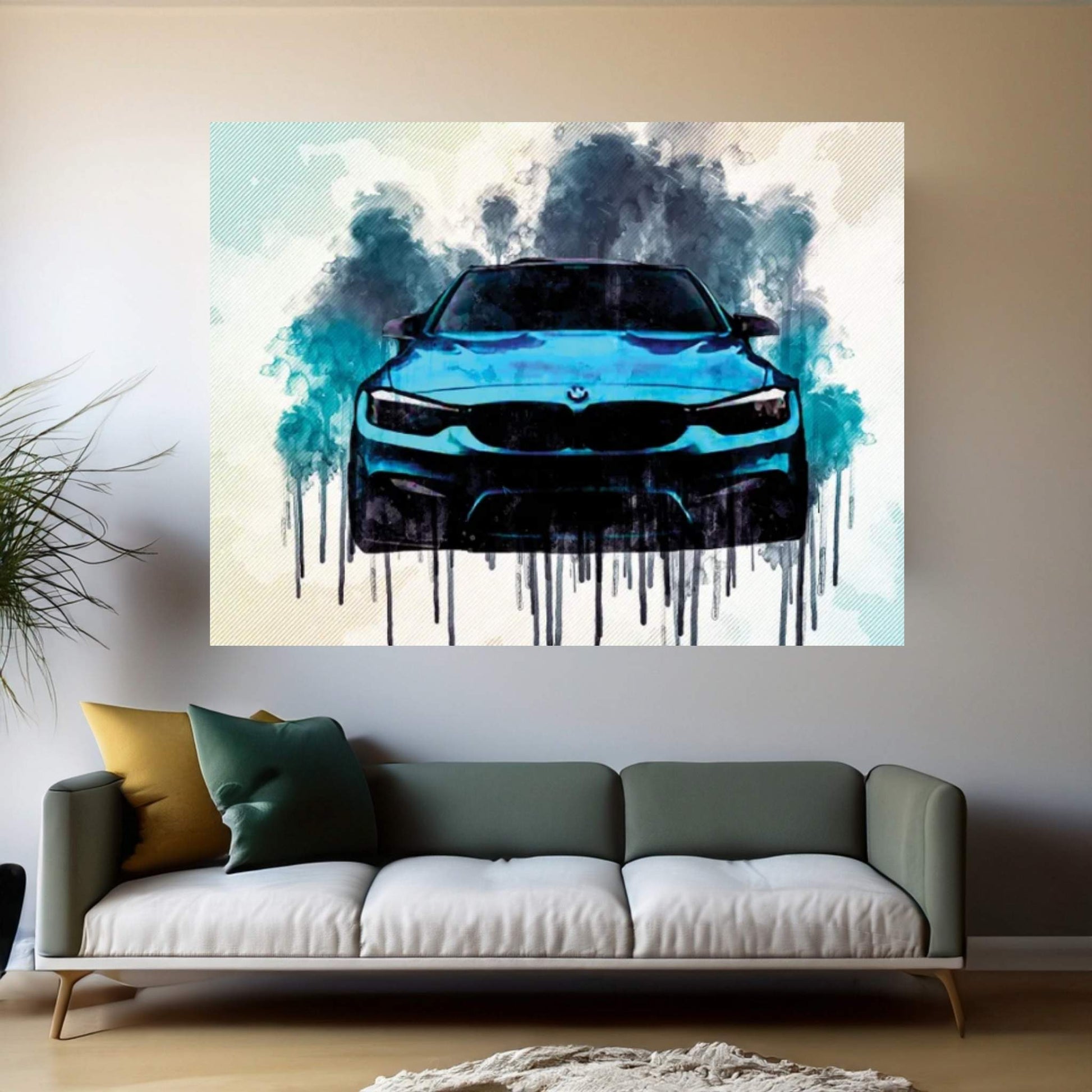 Bmw M3 2018 F80 Front View Tuning M Package Bright Blue Canvas Wall Art - Y Canvas