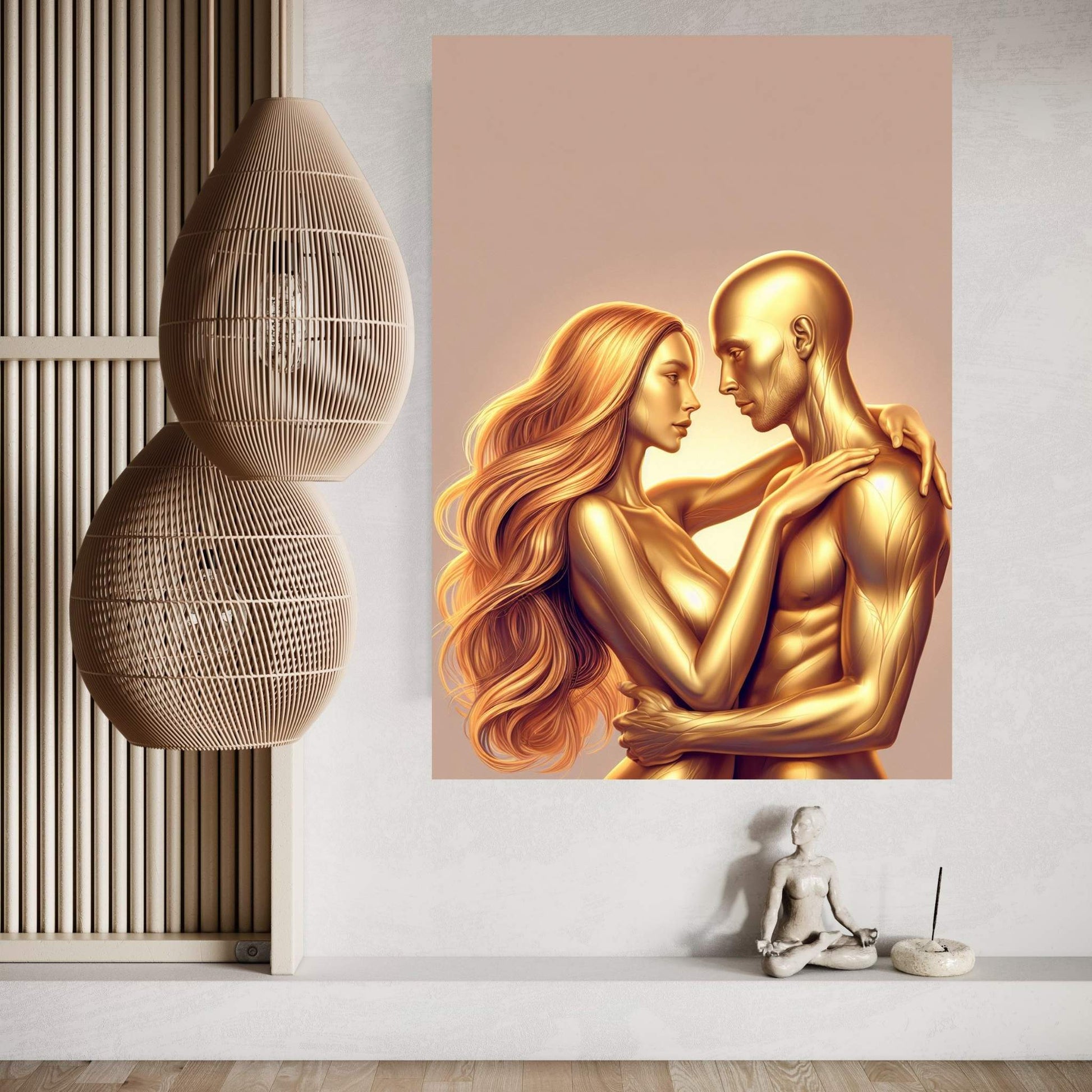 Metalic Gold Love Couple Canvas Wall Art - Y Canvas