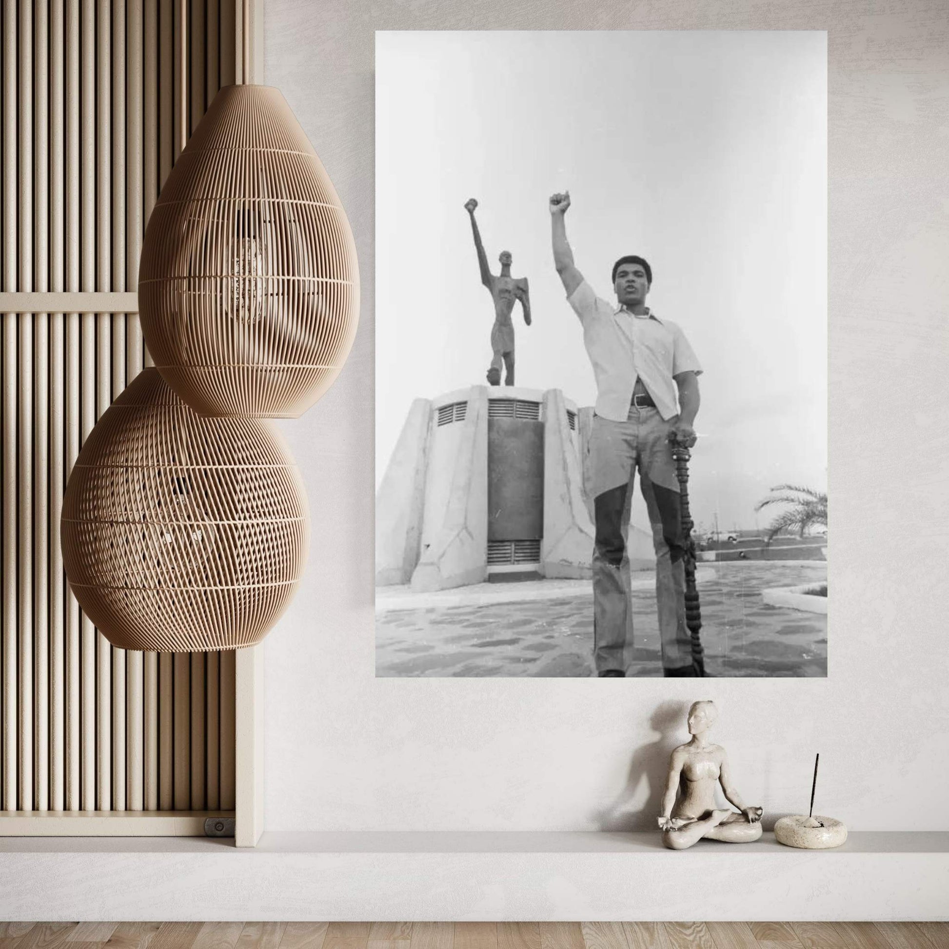 Muhammad Ali Posing In Front Of The Le Militant Statue, Kinshasa, Zaire Canvas Wall Art - Y Canvas