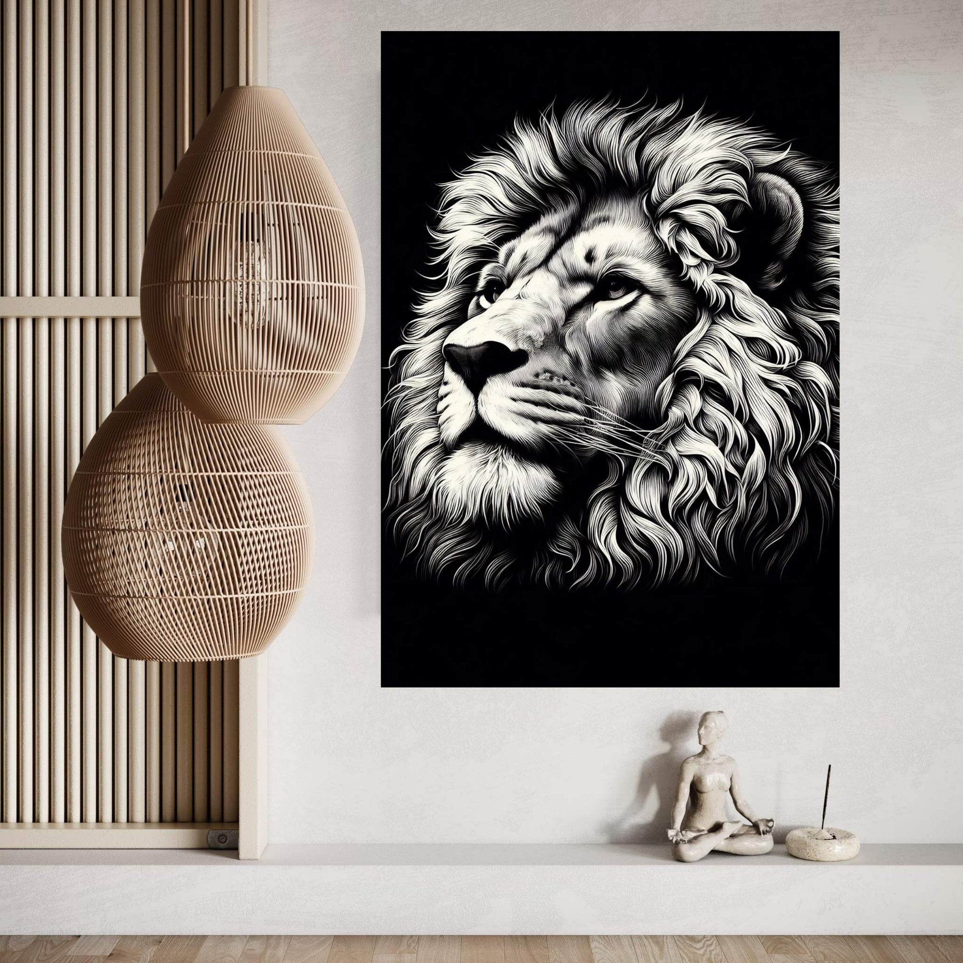 Lion White Black Canvas Wall Art - Y Canvas