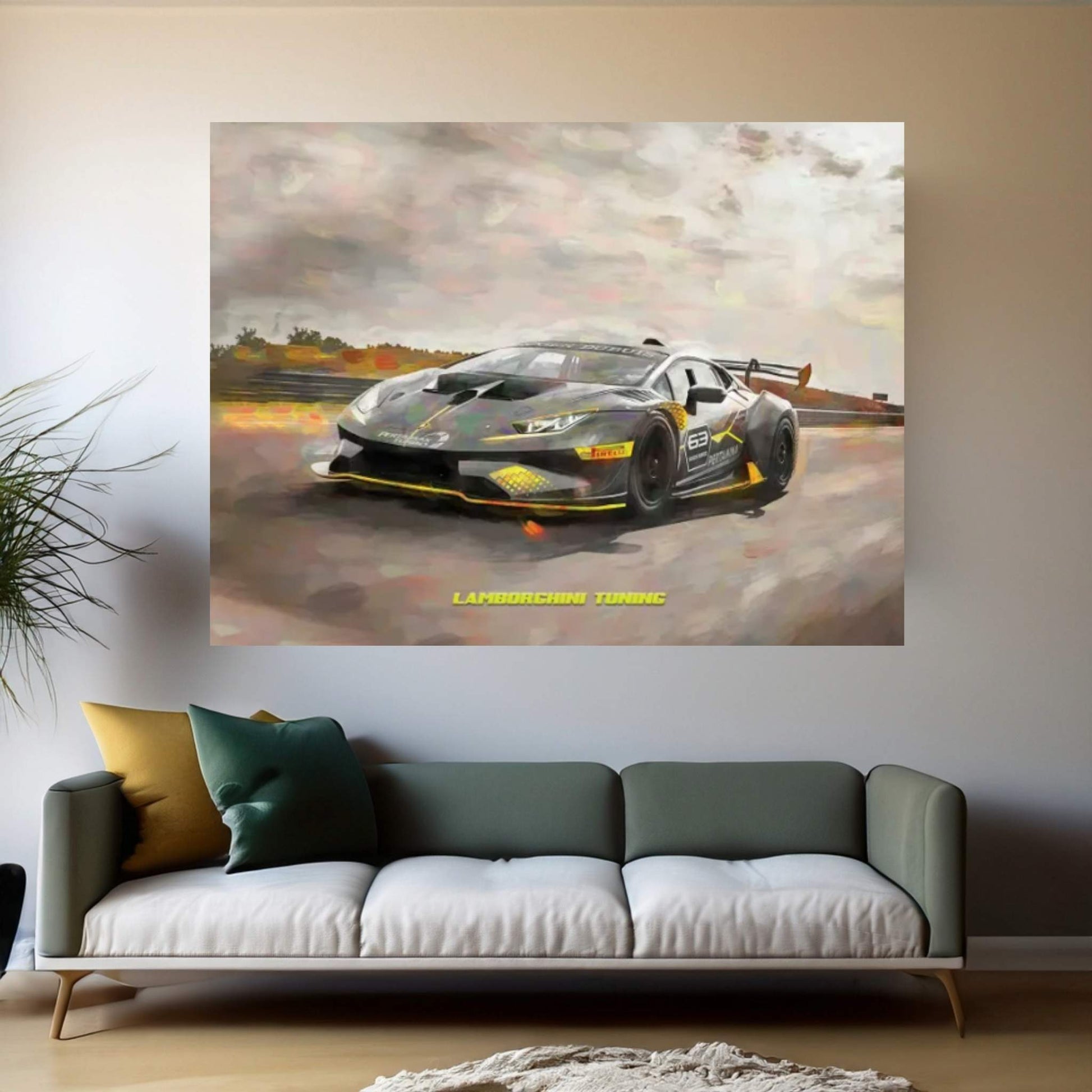 Lamborghini Tuning V2 In Watercolor Canvas Wall Art - Y Canvas