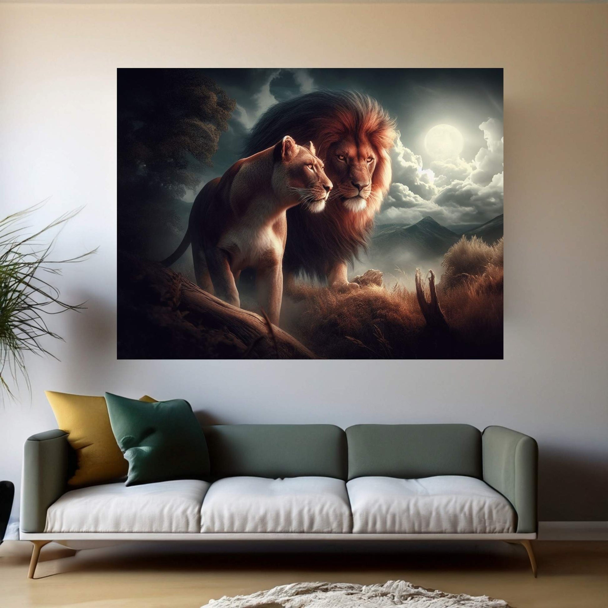 Lion and Tiger Couple Canvas Print Art,Animal Wall Art, Canvas Wall Art - Y Canvas